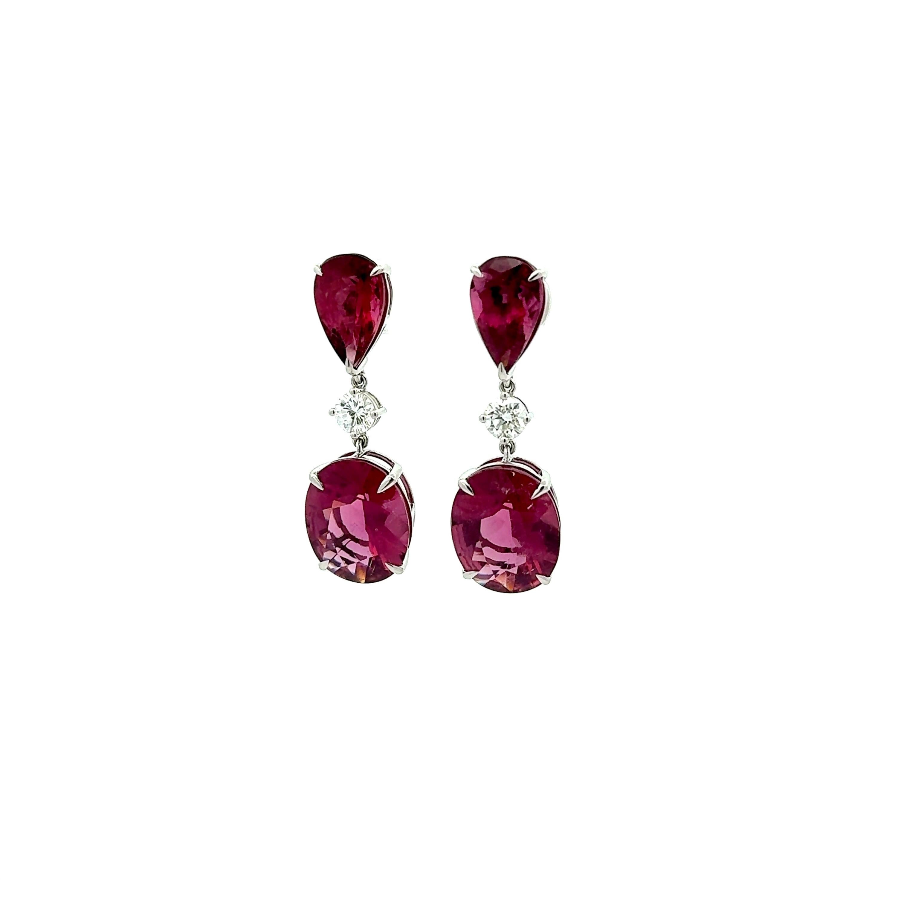 Pinke Turmalin-Diamant-Tropfenohrringe aus 14k Weißgold (Zeitgenössisch) im Angebot