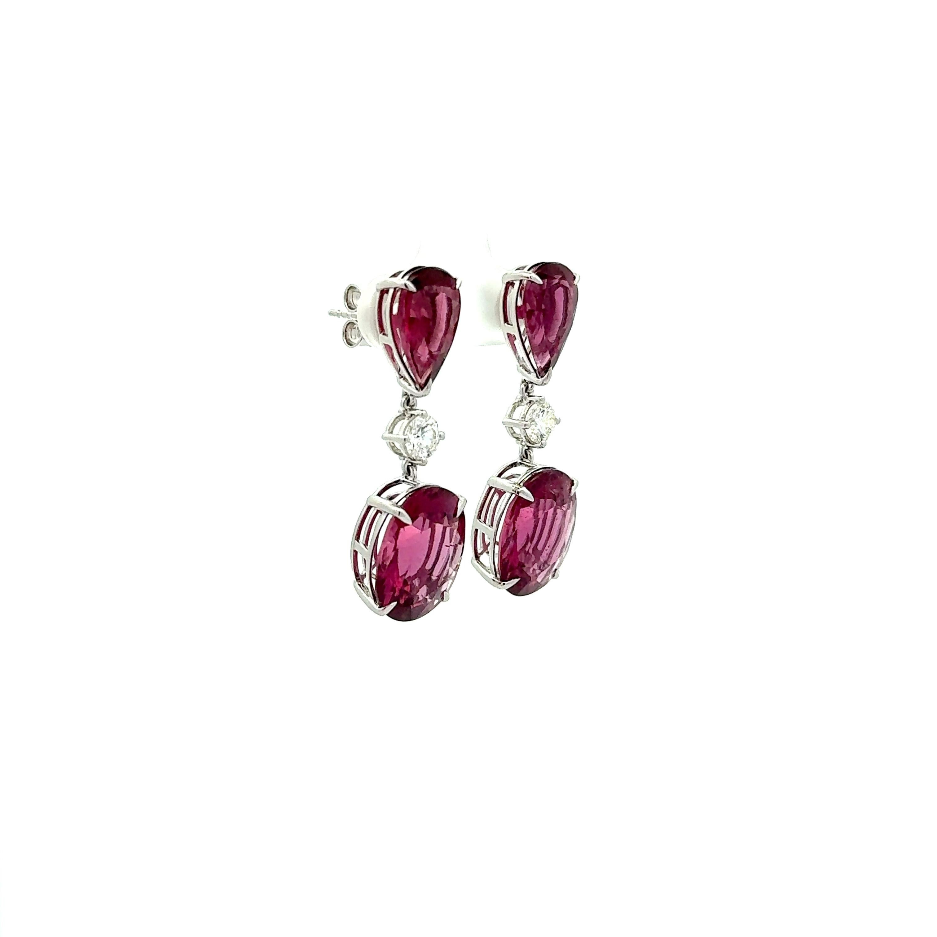 Pinke Turmalin-Diamant-Tropfenohrringe aus 14k Weißgold (Gemischter Schliff) im Angebot