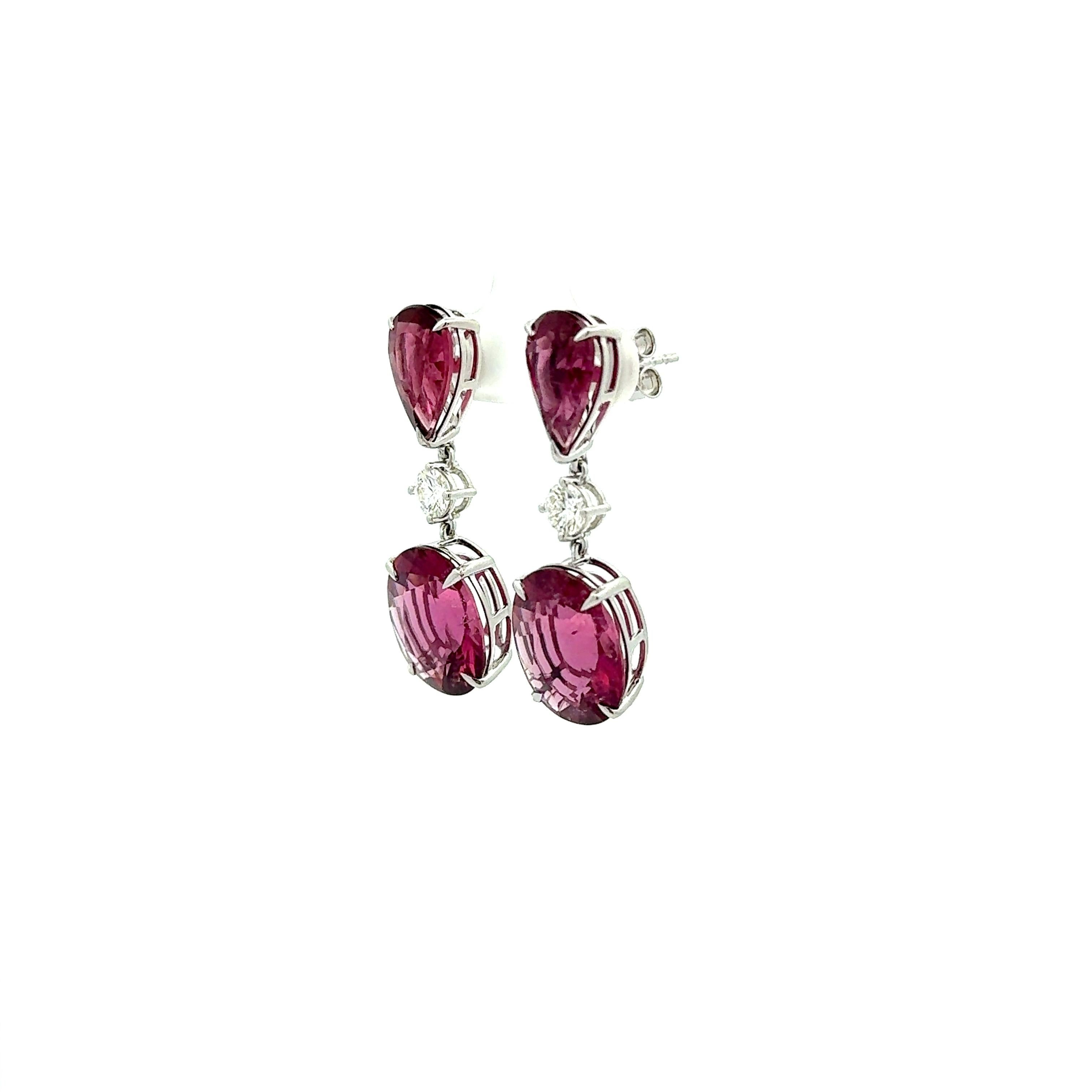 Pinke Turmalin-Diamant-Tropfenohrringe aus 14k Weißgold im Zustand „Hervorragend“ im Angebot in Beverly Hills, CA