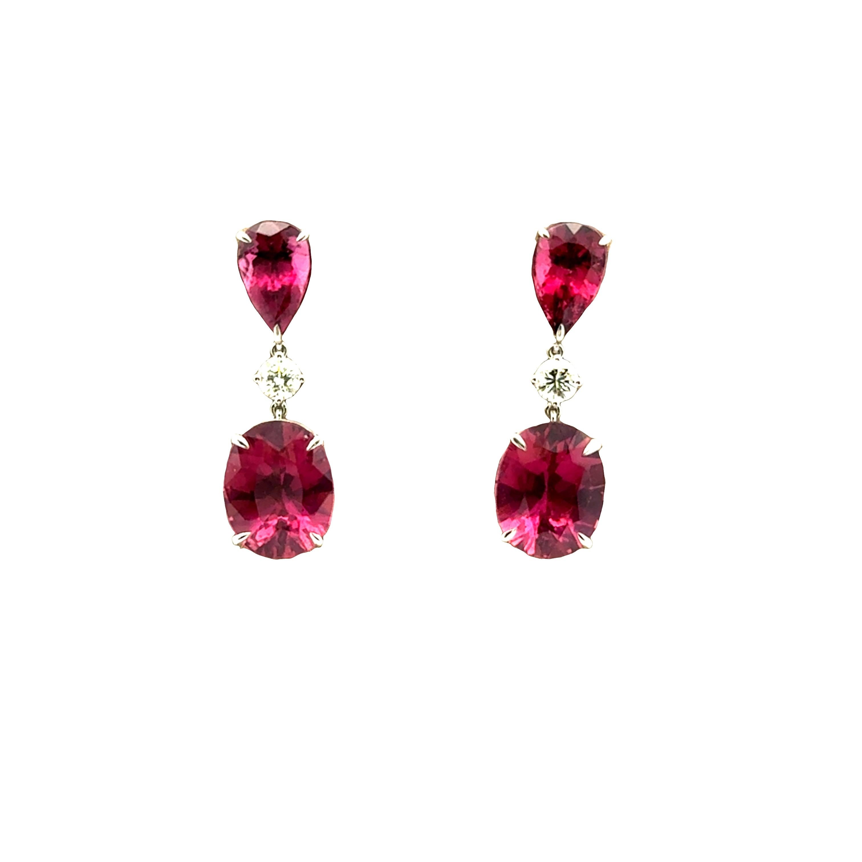 Pinke Turmalin-Diamant-Tropfenohrringe aus 14k Weißgold Damen im Angebot