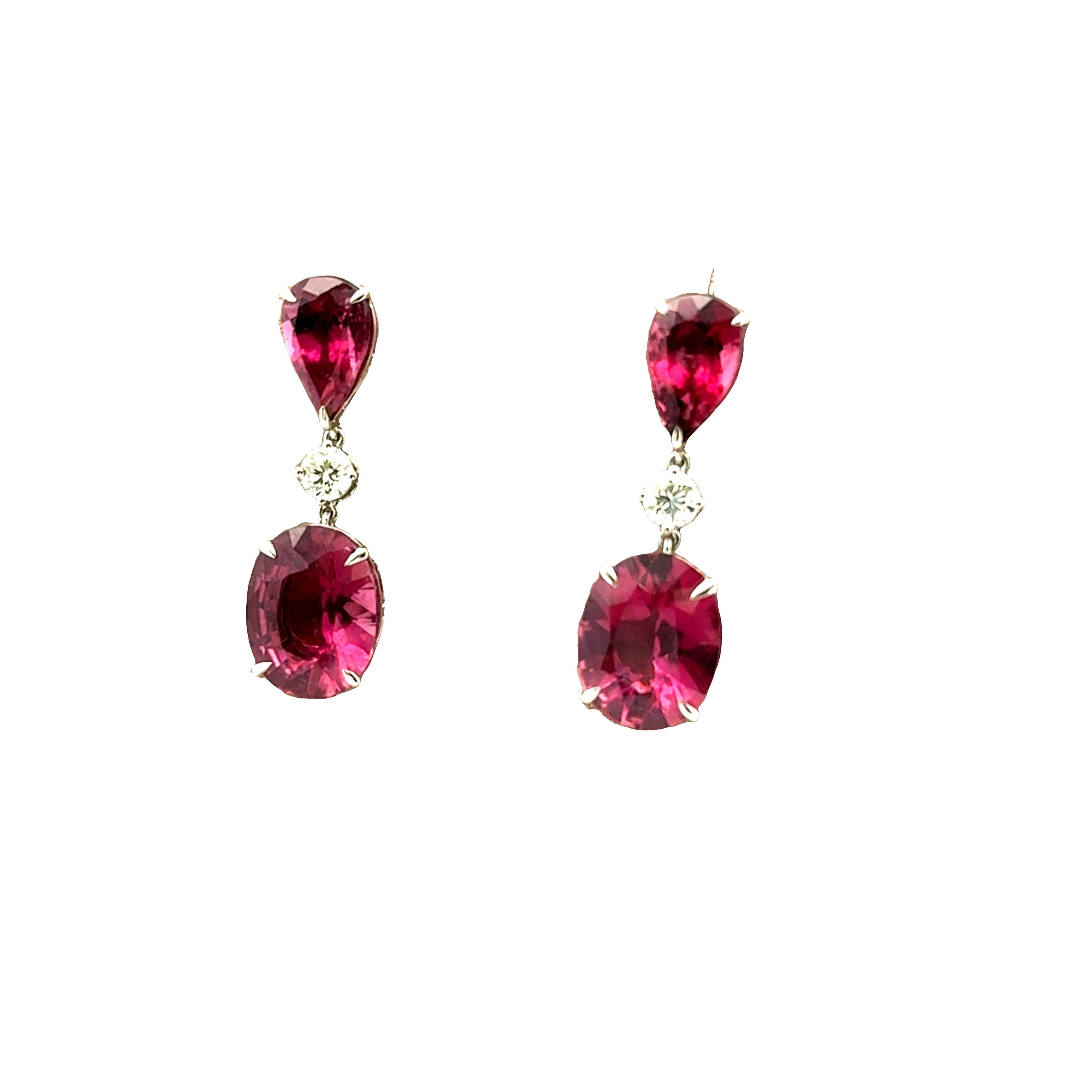 Pinke Turmalin-Diamant-Tropfenohrringe aus 14k Weißgold im Angebot 1
