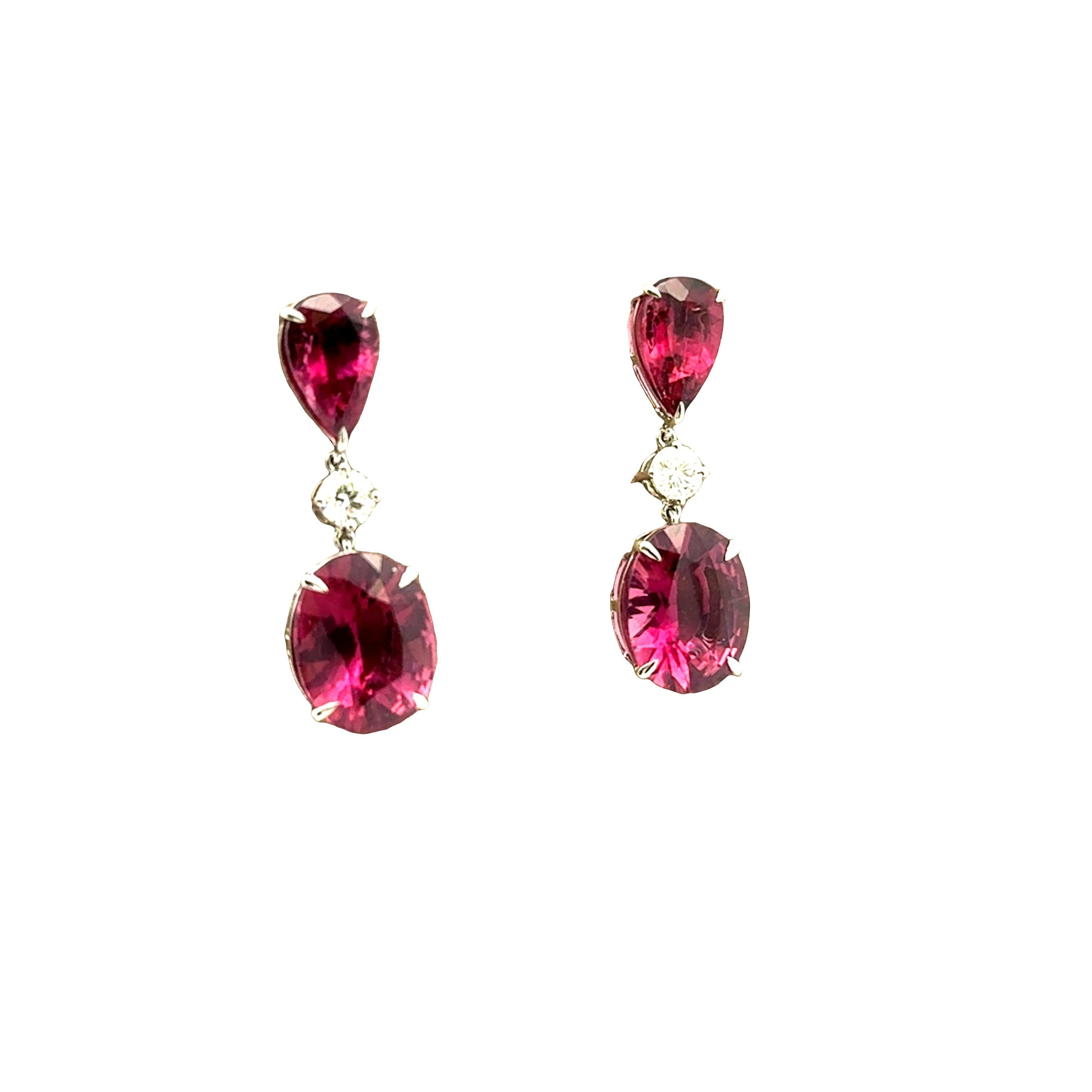 Pinke Turmalin-Diamant-Tropfenohrringe aus 14k Weißgold im Angebot 2