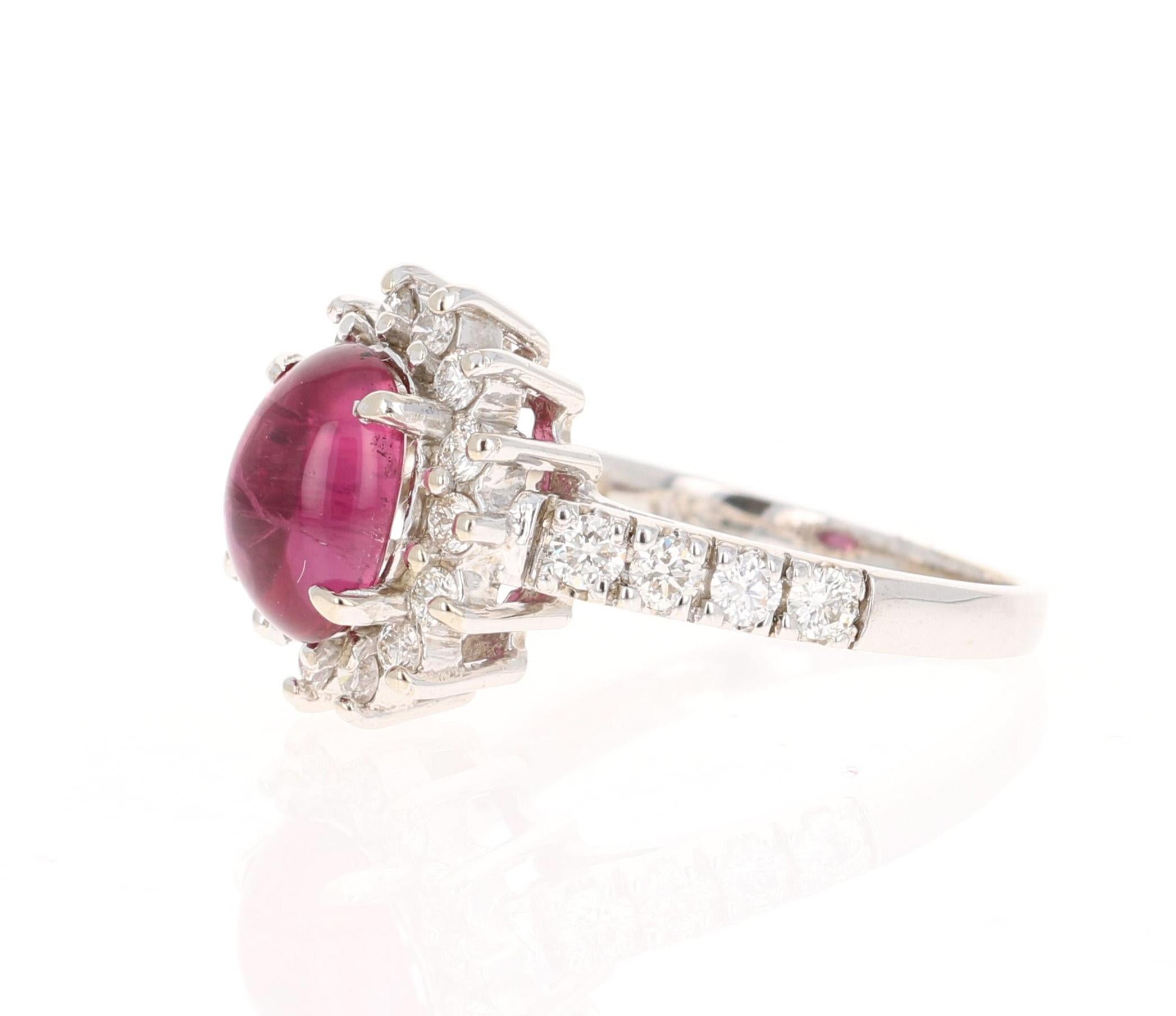Contemporary Natural Pink Tourmaline Natural Diamond White Gold Ring For Sale