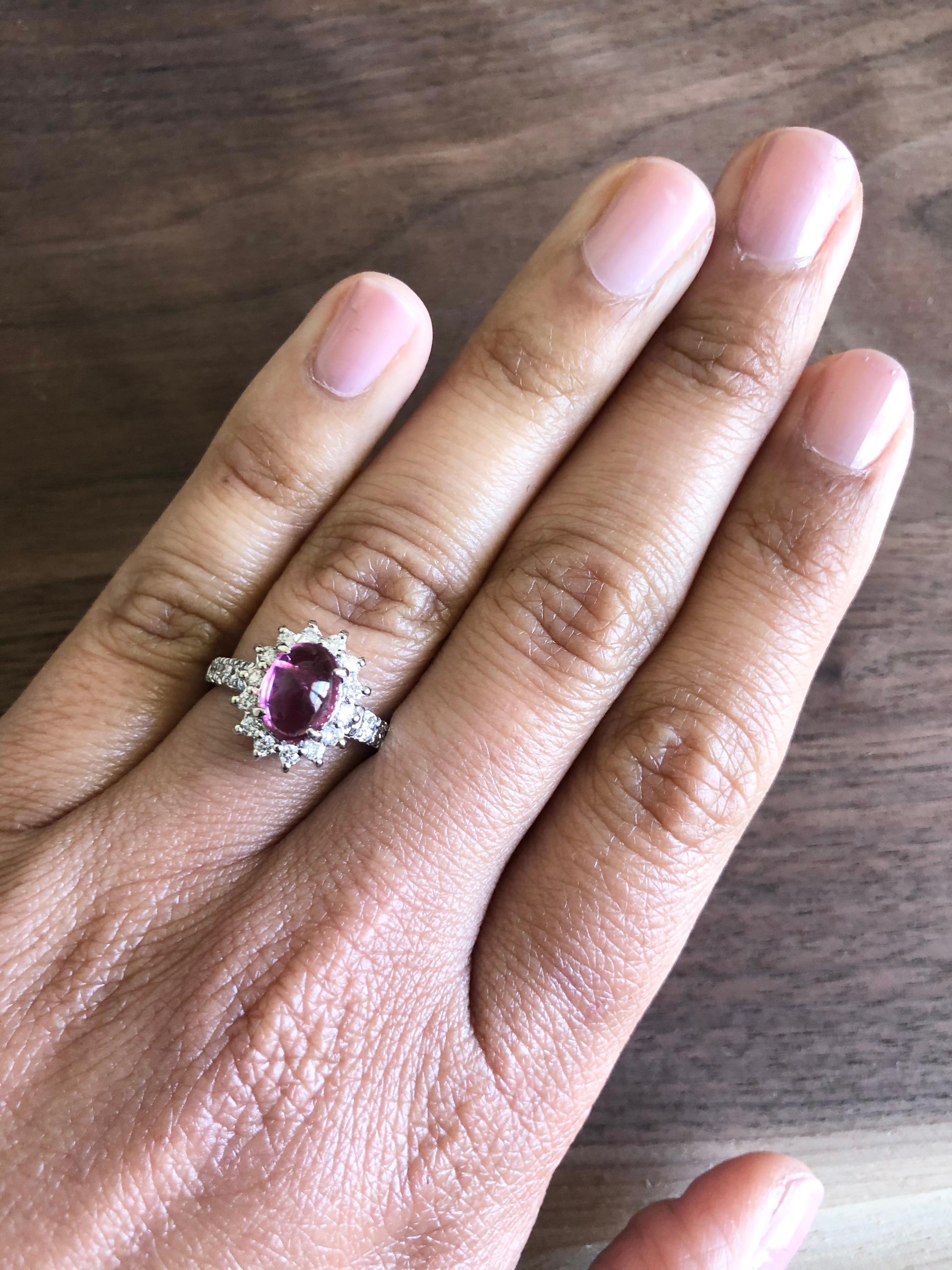 Natural Pink Tourmaline Natural Diamond White Gold Ring In New Condition For Sale In Los Angeles, CA