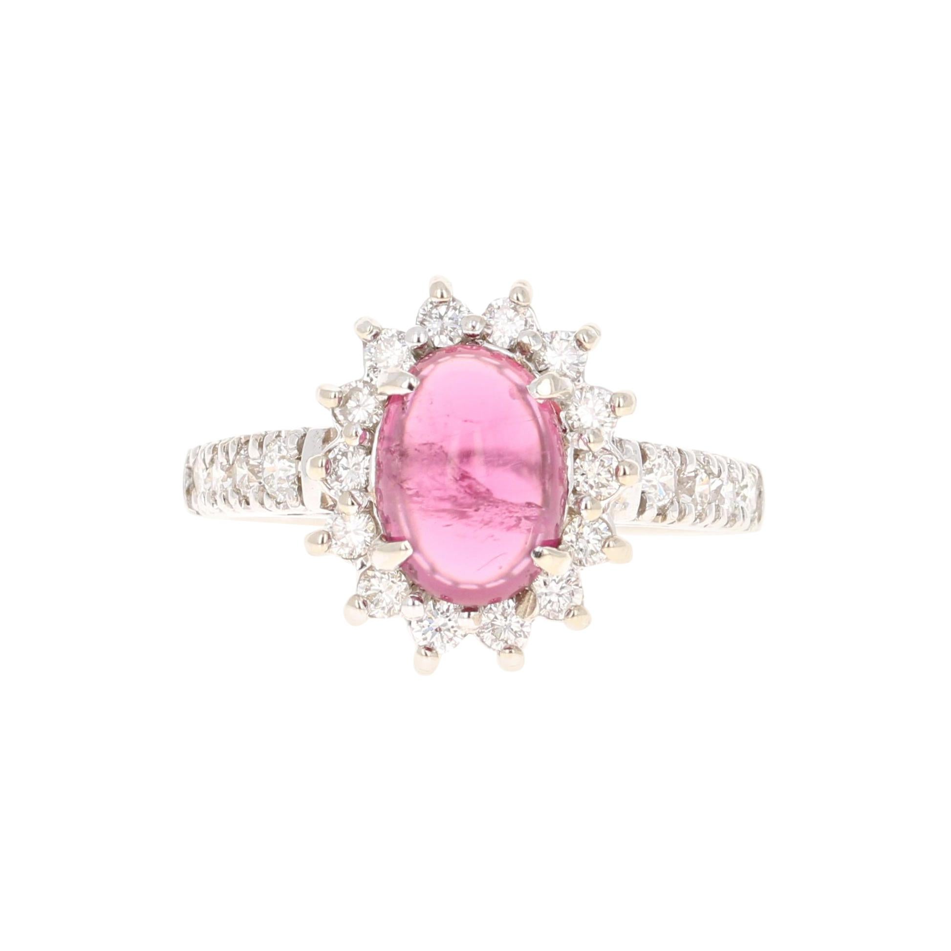 Natural Pink Tourmaline Natural Diamond White Gold Ring For Sale