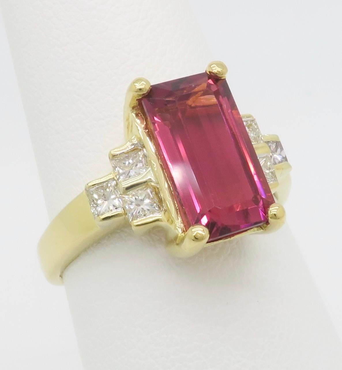 Pink Tourmaline & Diamond 18k Yellow Gold Ring For Sale 8