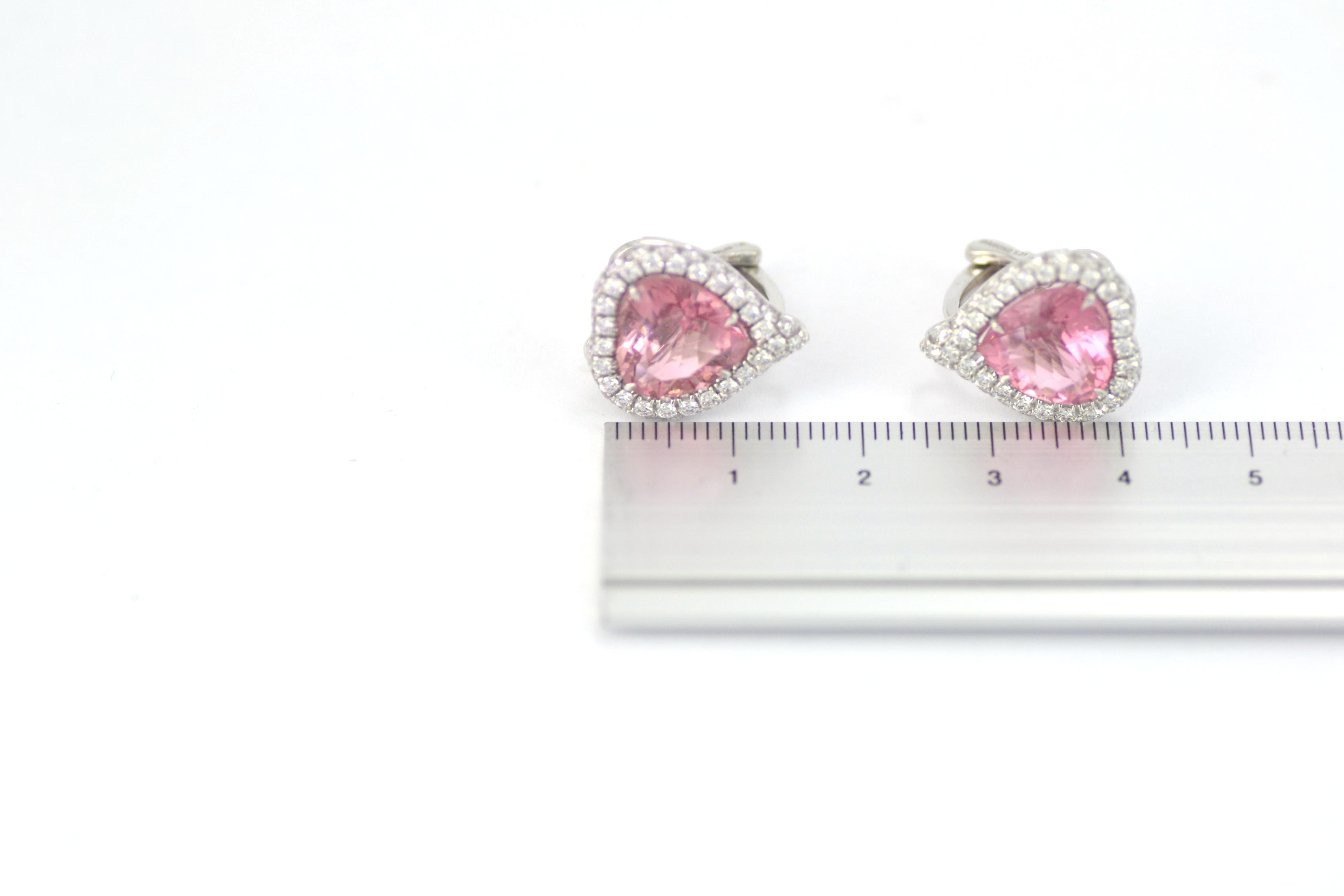 Pink Tourmaline Diamond 18KT White Gold  Made in Italy Earrings  In New Condition In Valenza , IT