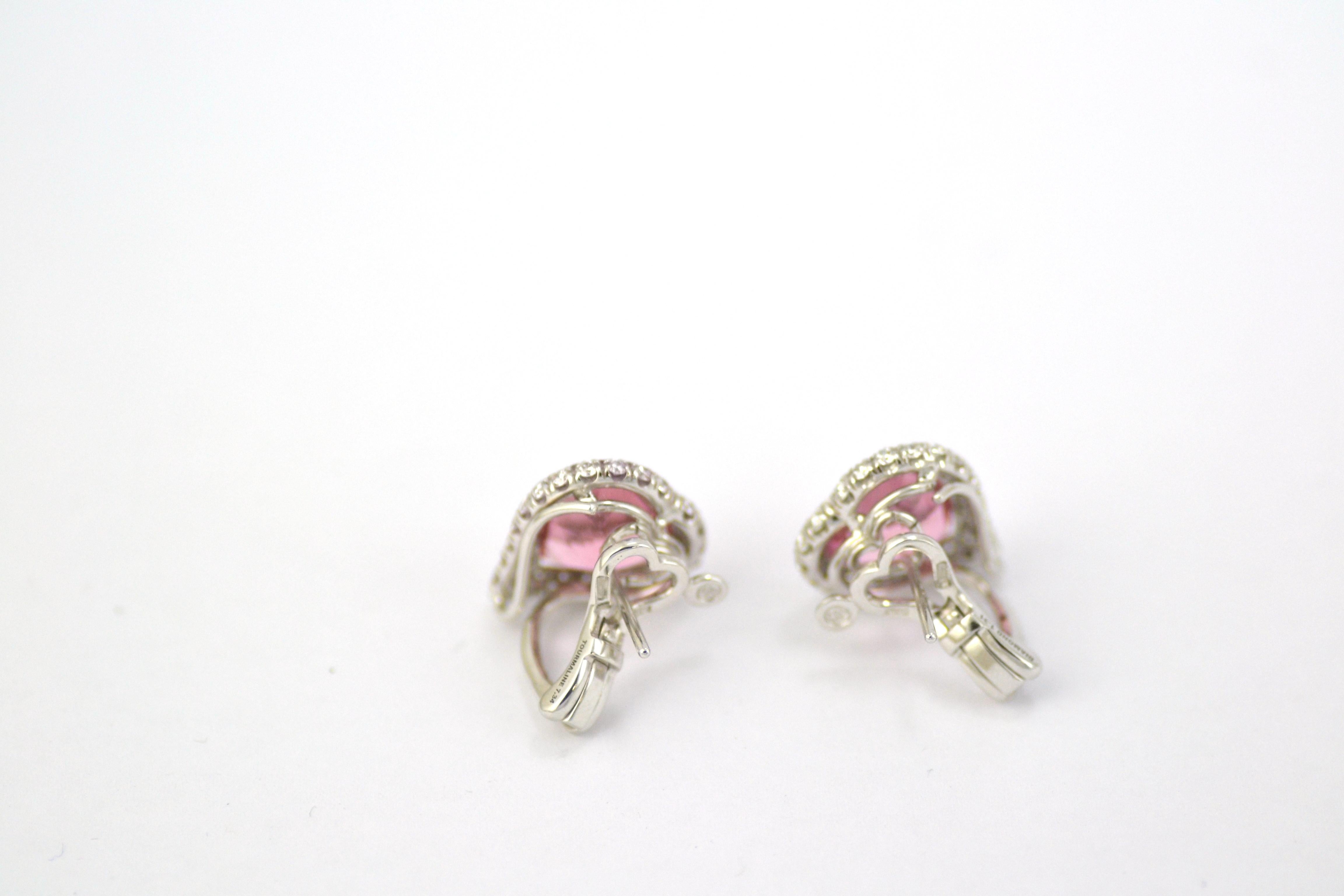 Pink Tourmaline Diamond 18KT White Gold  Made in Italy Earrings  1