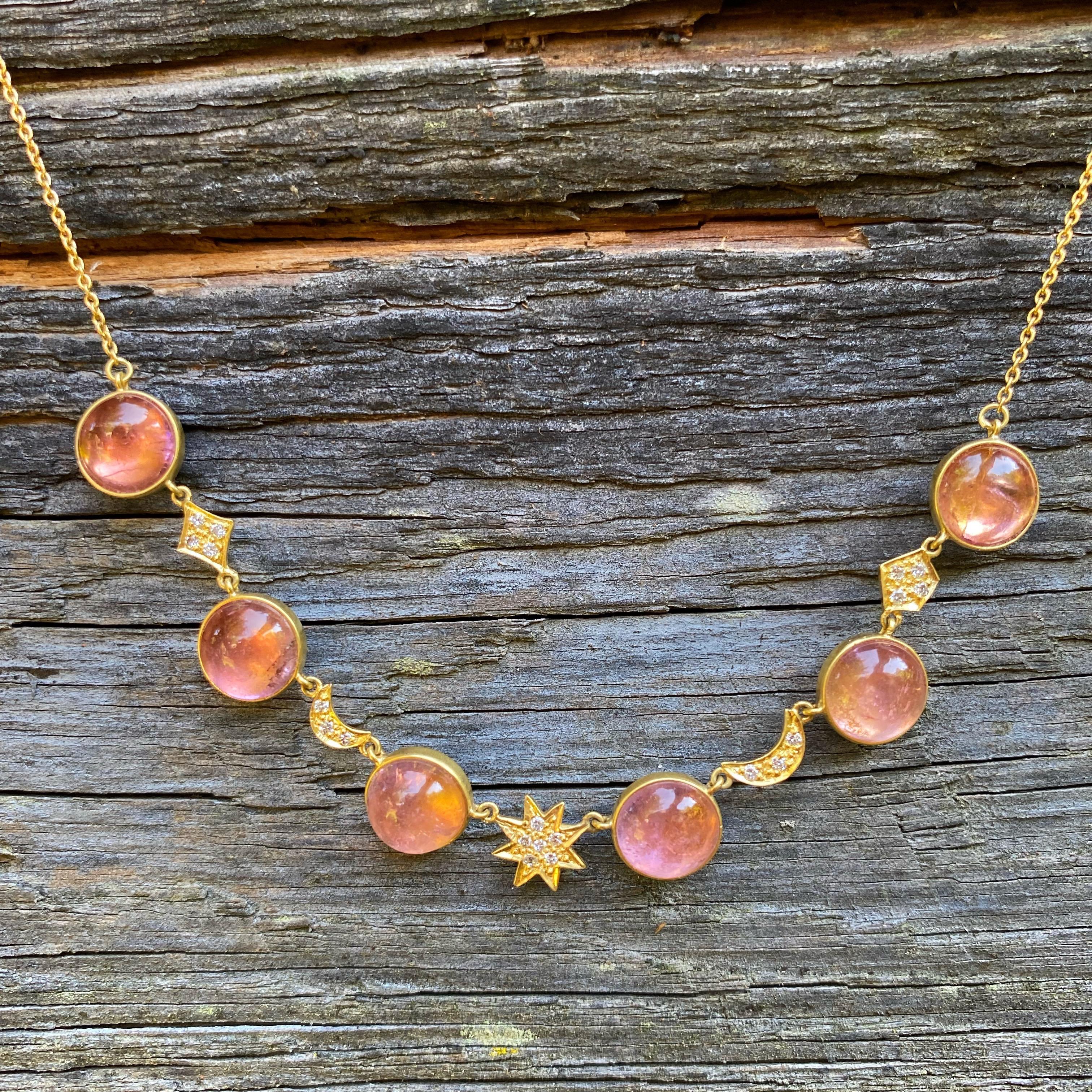 Contemporary Pink Tourmaline, Diamond and 18kt Gold Necklace by Lauren Harper For Sale