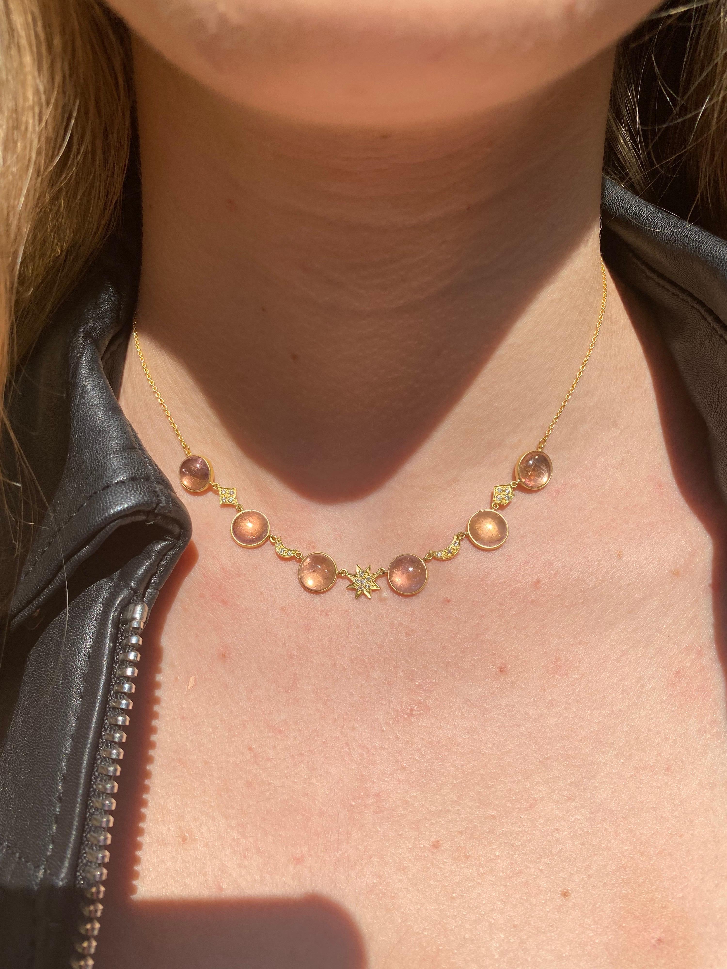 Pink Tourmaline, Diamond and 18kt Gold Necklace by Lauren Harper For Sale 3