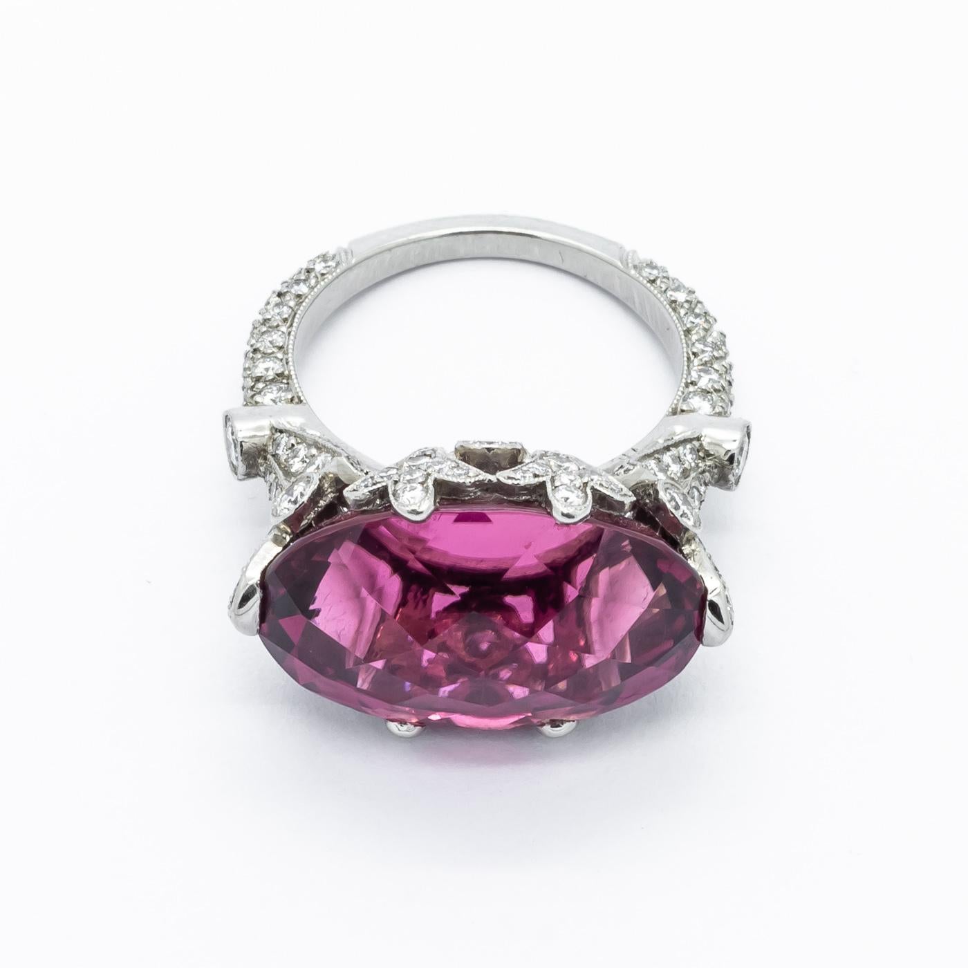 Women's Pink Tourmaline, Diamond and Platinum Ring For Sale