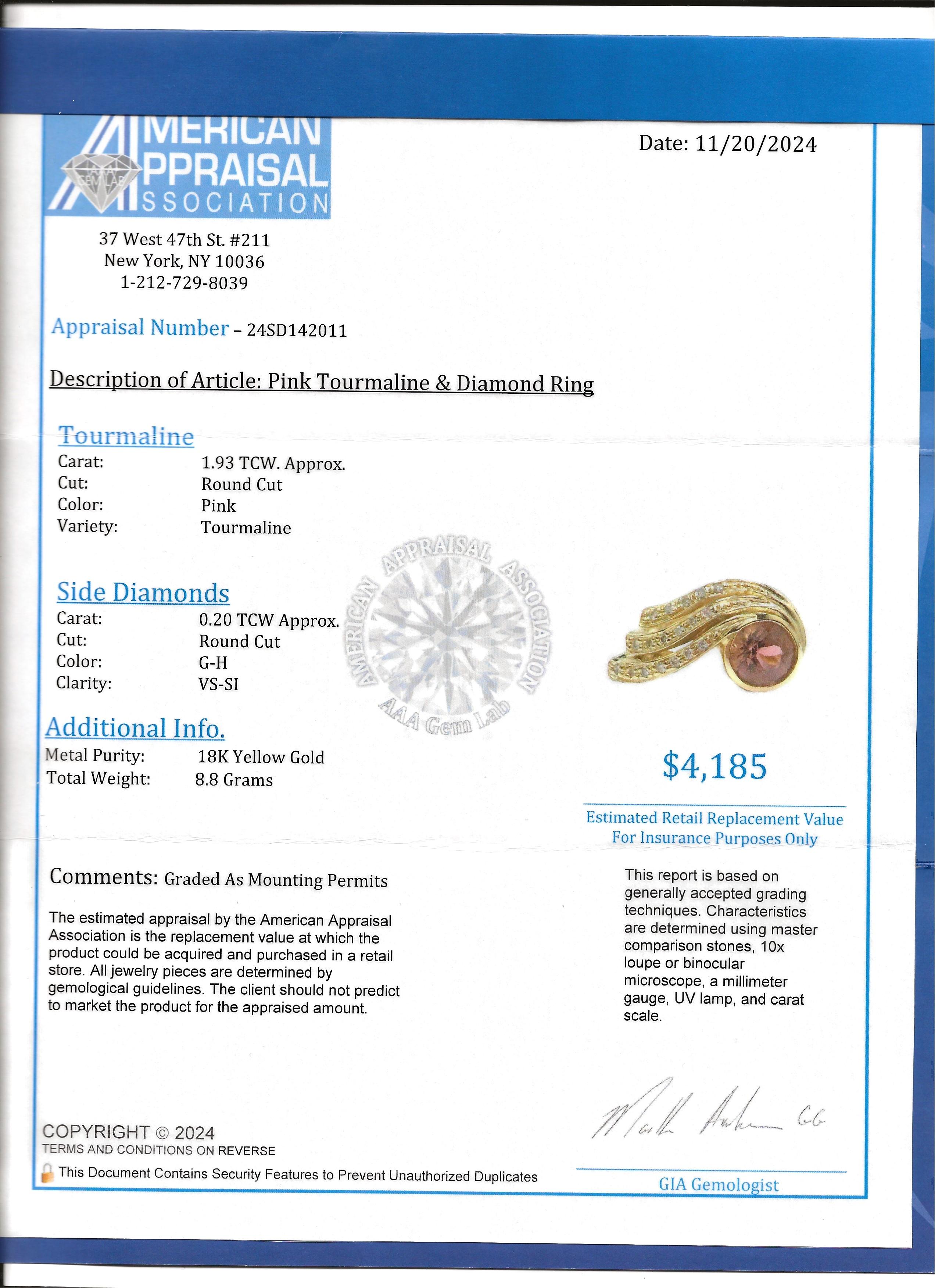 Pink Tourmaline & Diamond Asymmetrical Swirl Cocktail Ring 18 Karat Yellow Gold For Sale 5