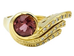 Pink Tourmaline & Diamond Asymmetrical Swirl Cocktail Ring 18 Karat Yellow Gold