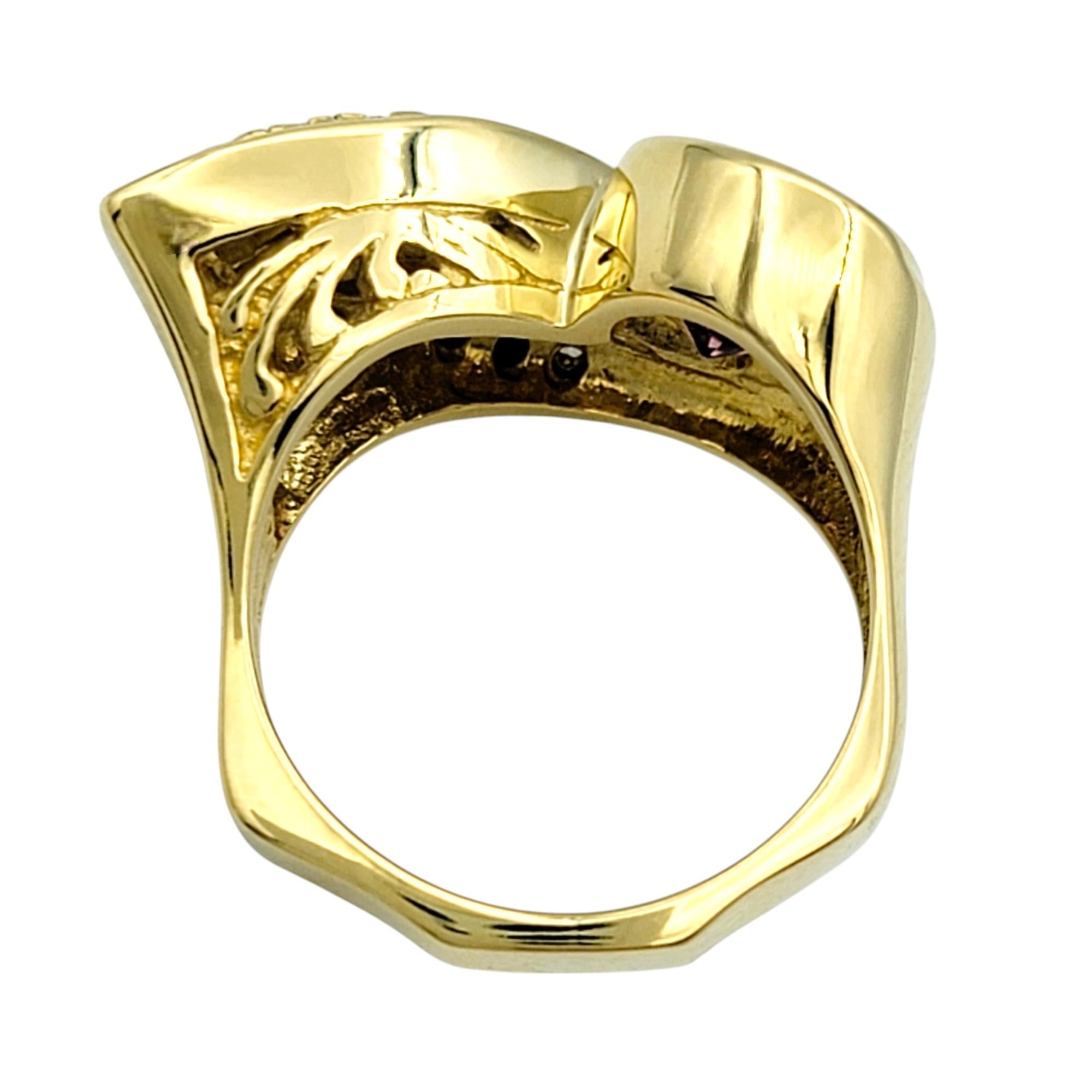 Pink Tourmaline & Diamond Asymmetrical Swirl Cocktail Ring 18 Karat Yellow Gold In Good Condition For Sale In Scottsdale, AZ