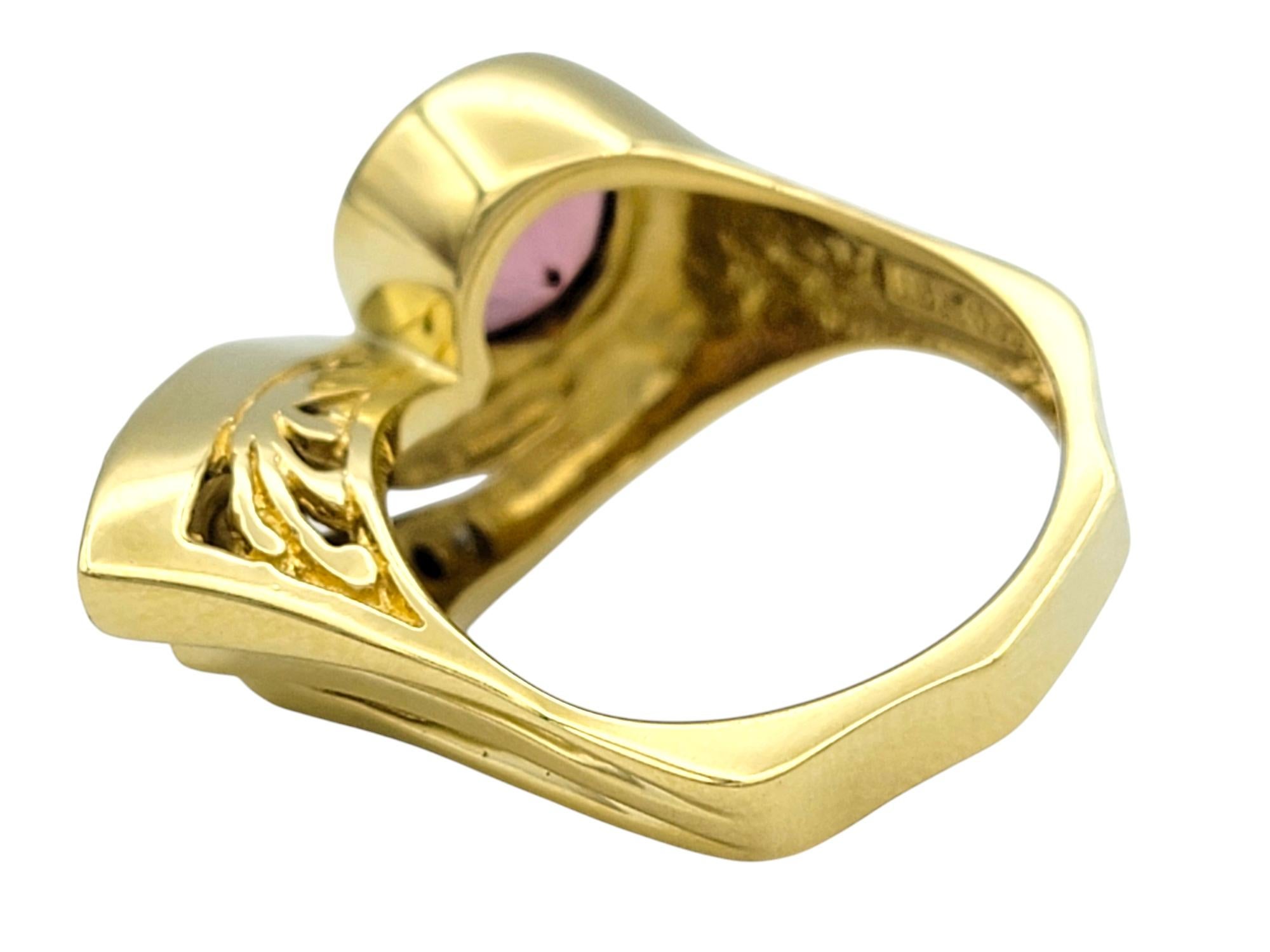 Women's Pink Tourmaline & Diamond Asymmetrical Swirl Cocktail Ring 18 Karat Yellow Gold For Sale