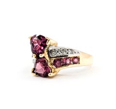 Bypass-Ring mit rosa Turmalin und Diamanten aus 10-karätigem Gelbgold