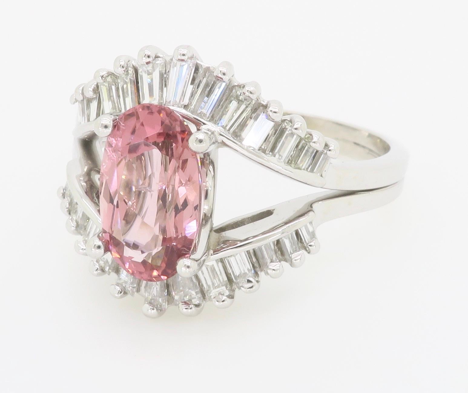 Oval Cut Pink Tourmaline & Diamond Cocktail Ring  For Sale