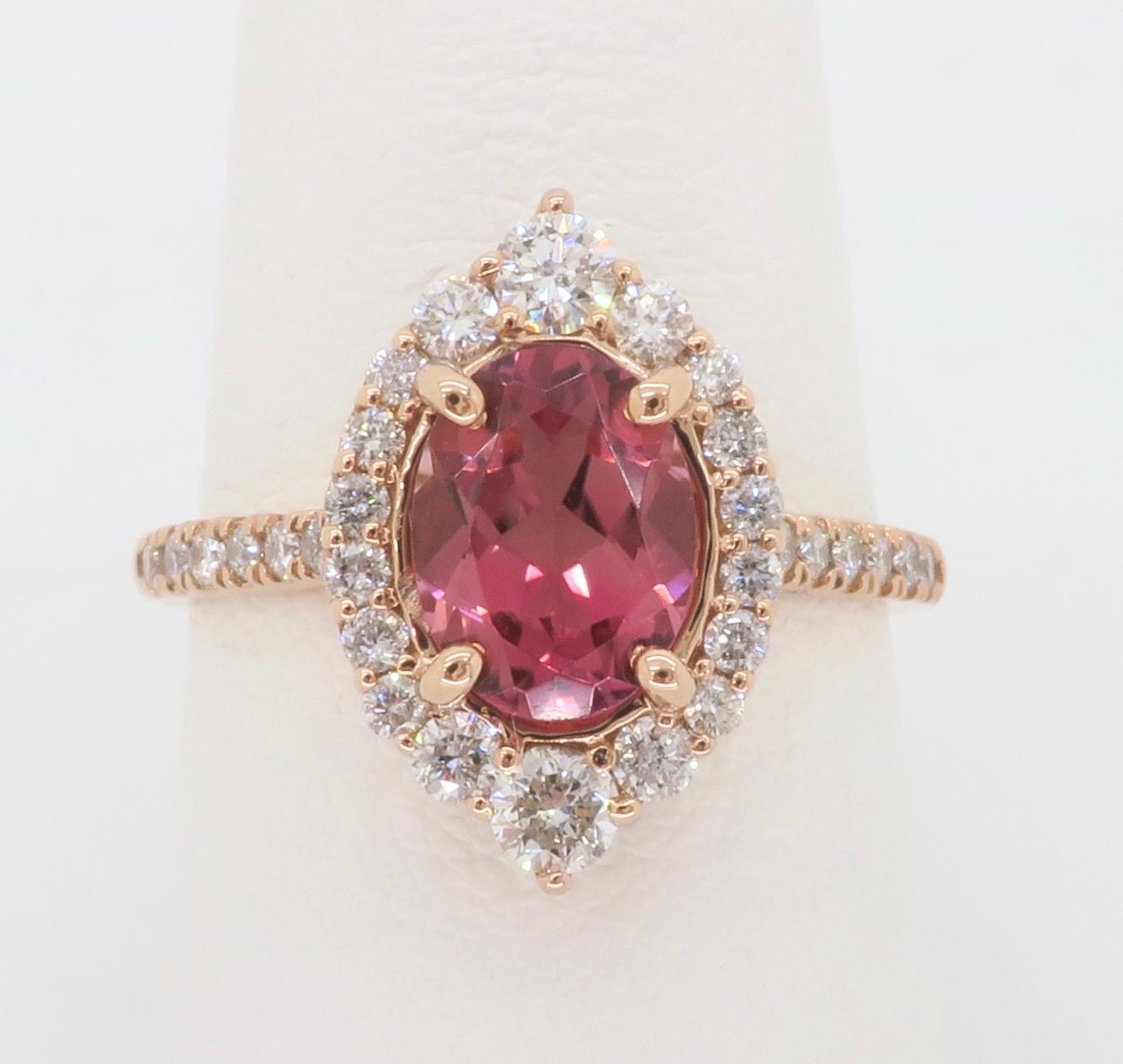 Oval Cut Pink Tourmaline & Diamond Cocktail Ring For Sale