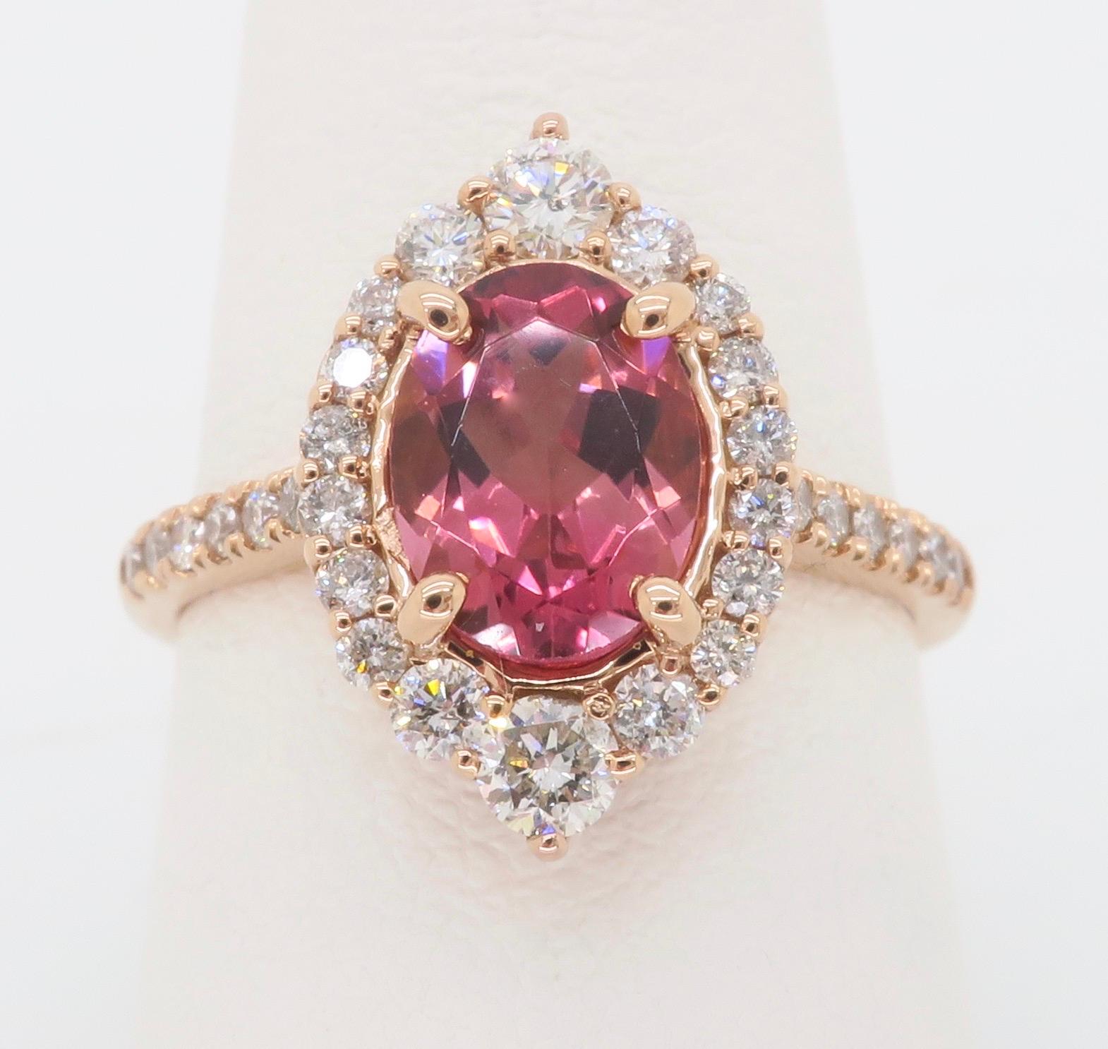 Pink Tourmaline & Diamond Cocktail Ring In New Condition For Sale In Webster, NY