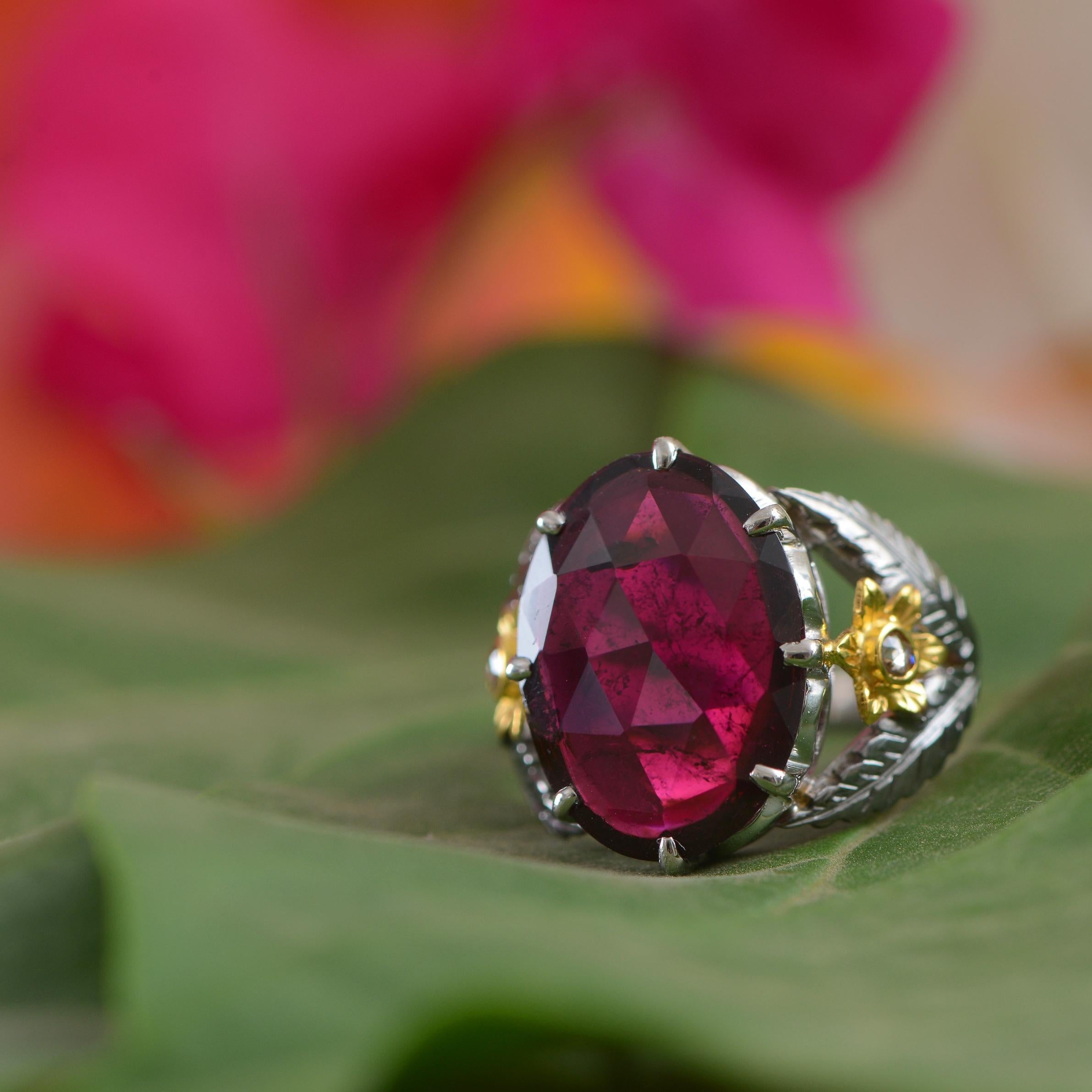 Princess Cut Pink Tourmaline Diamond Cocktail Ring For Sale