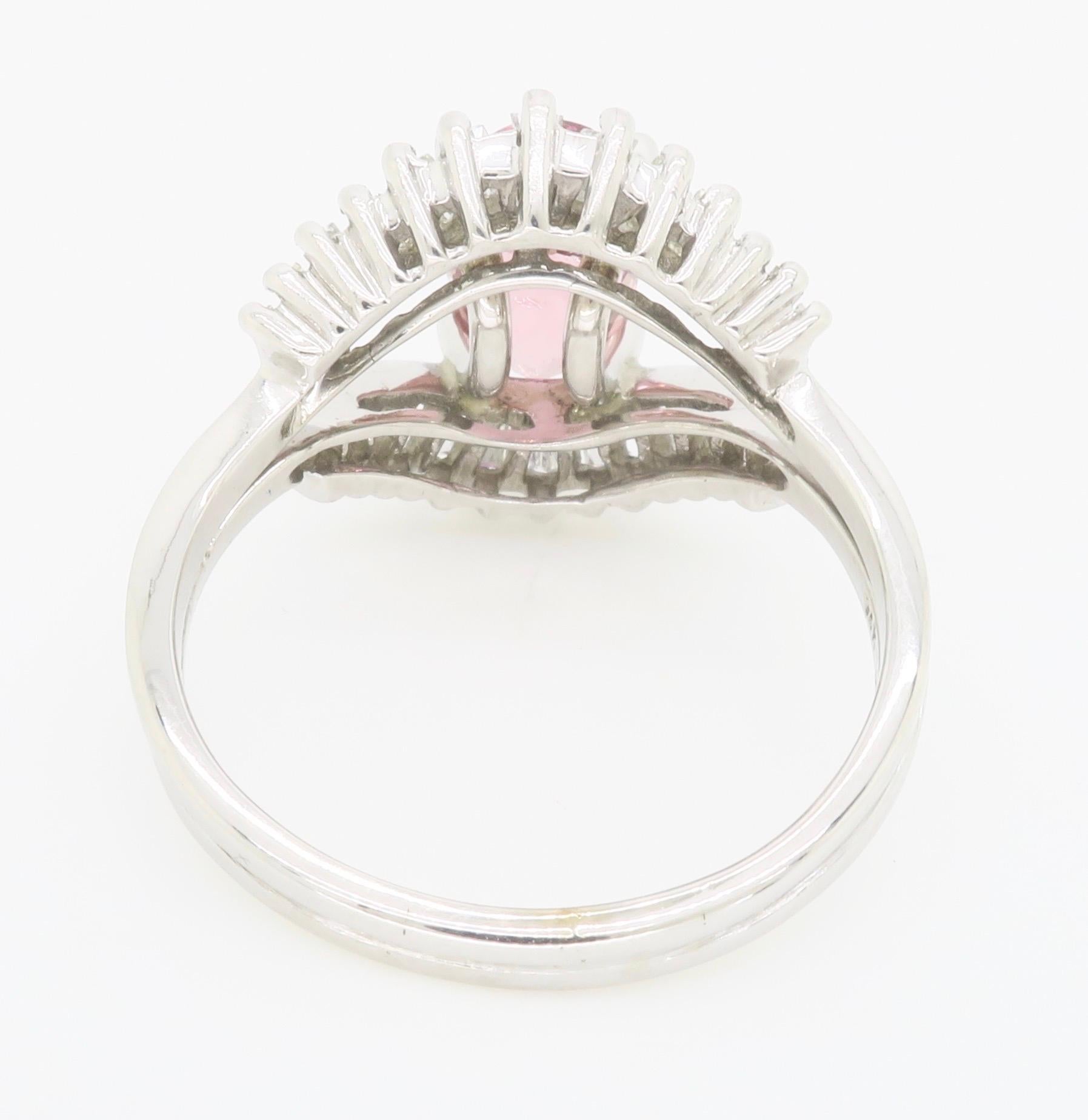 Women's or Men's Pink Tourmaline & Diamond Cocktail Ring  For Sale