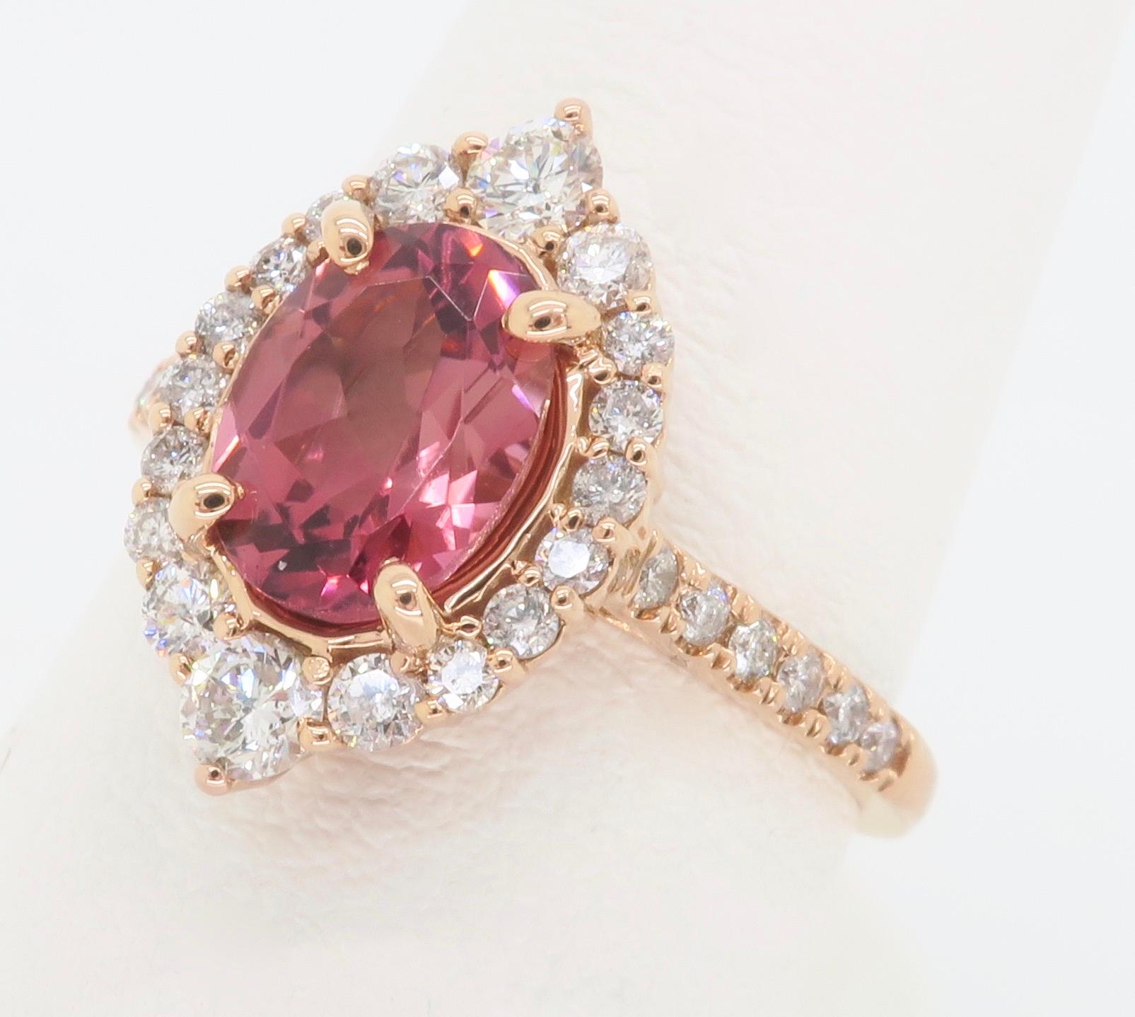 Women's Pink Tourmaline & Diamond Cocktail Ring For Sale