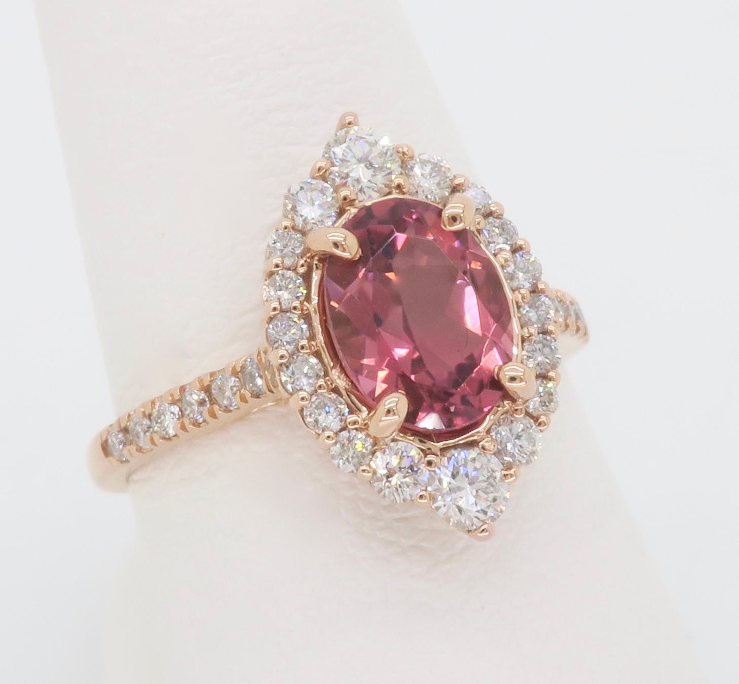 Pink Tourmaline & Diamond Cocktail Ring For Sale 1