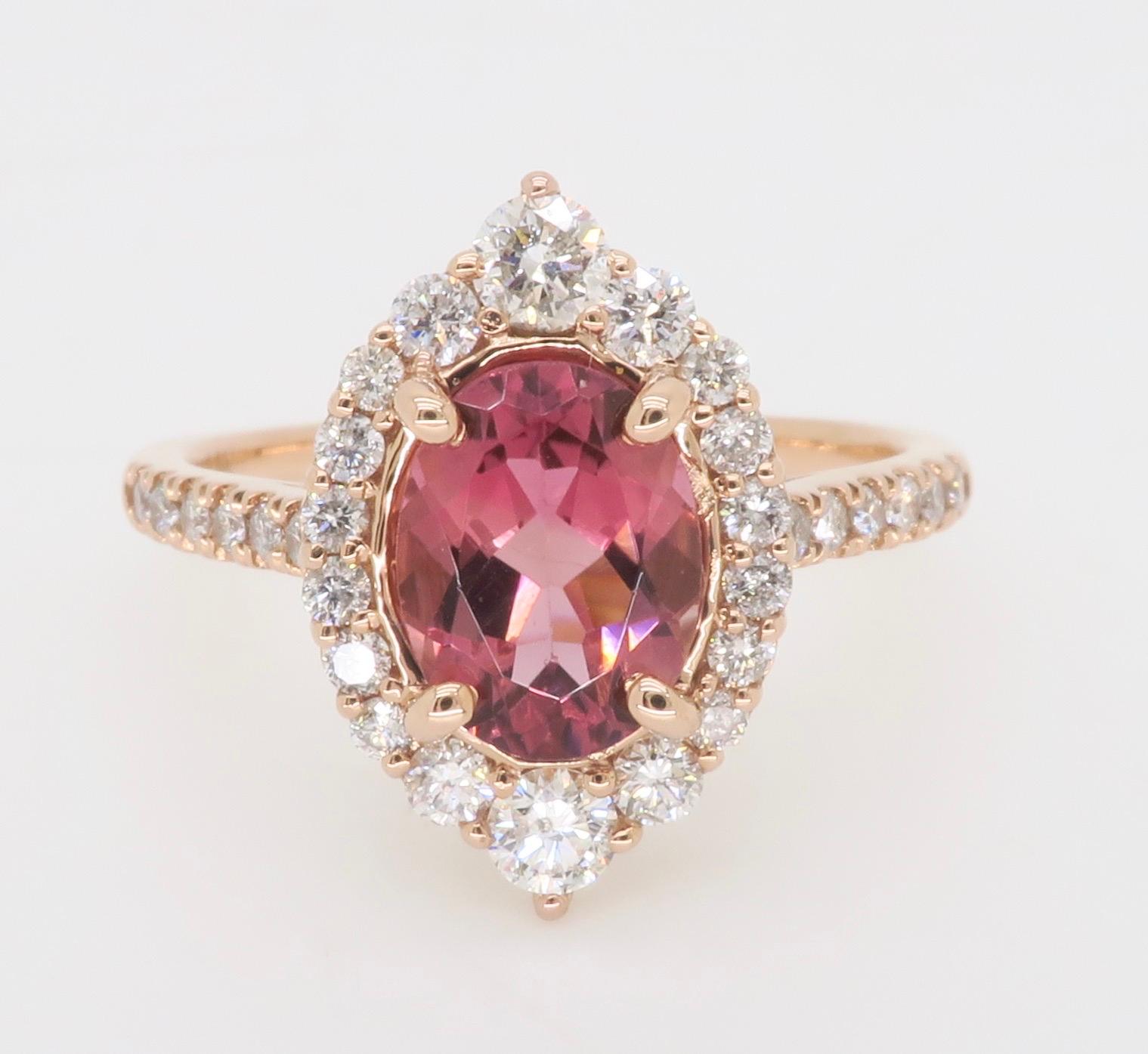 Pink Tourmaline & Diamond Cocktail Ring For Sale 2