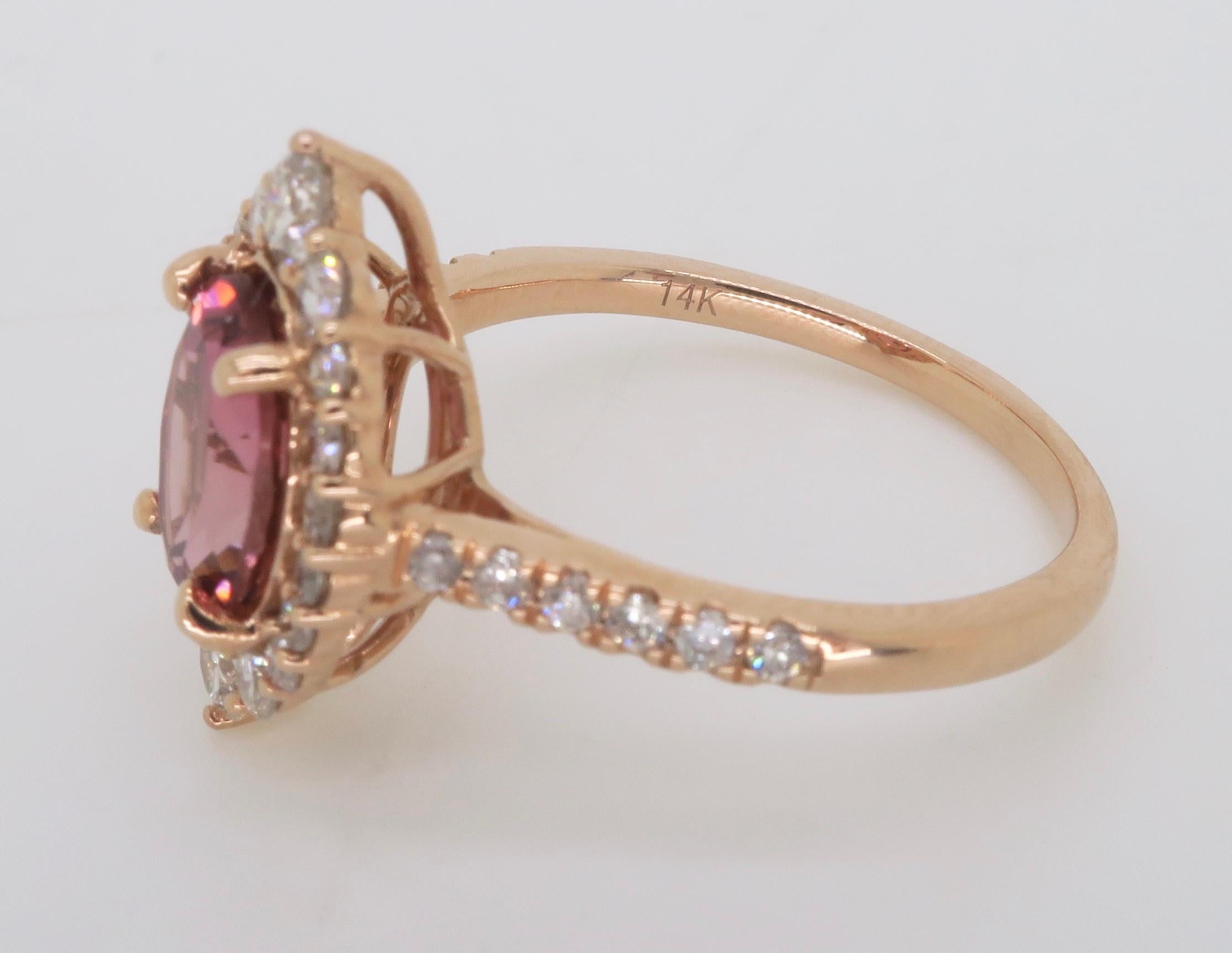 Pink Tourmaline & Diamond Cocktail Ring For Sale 3