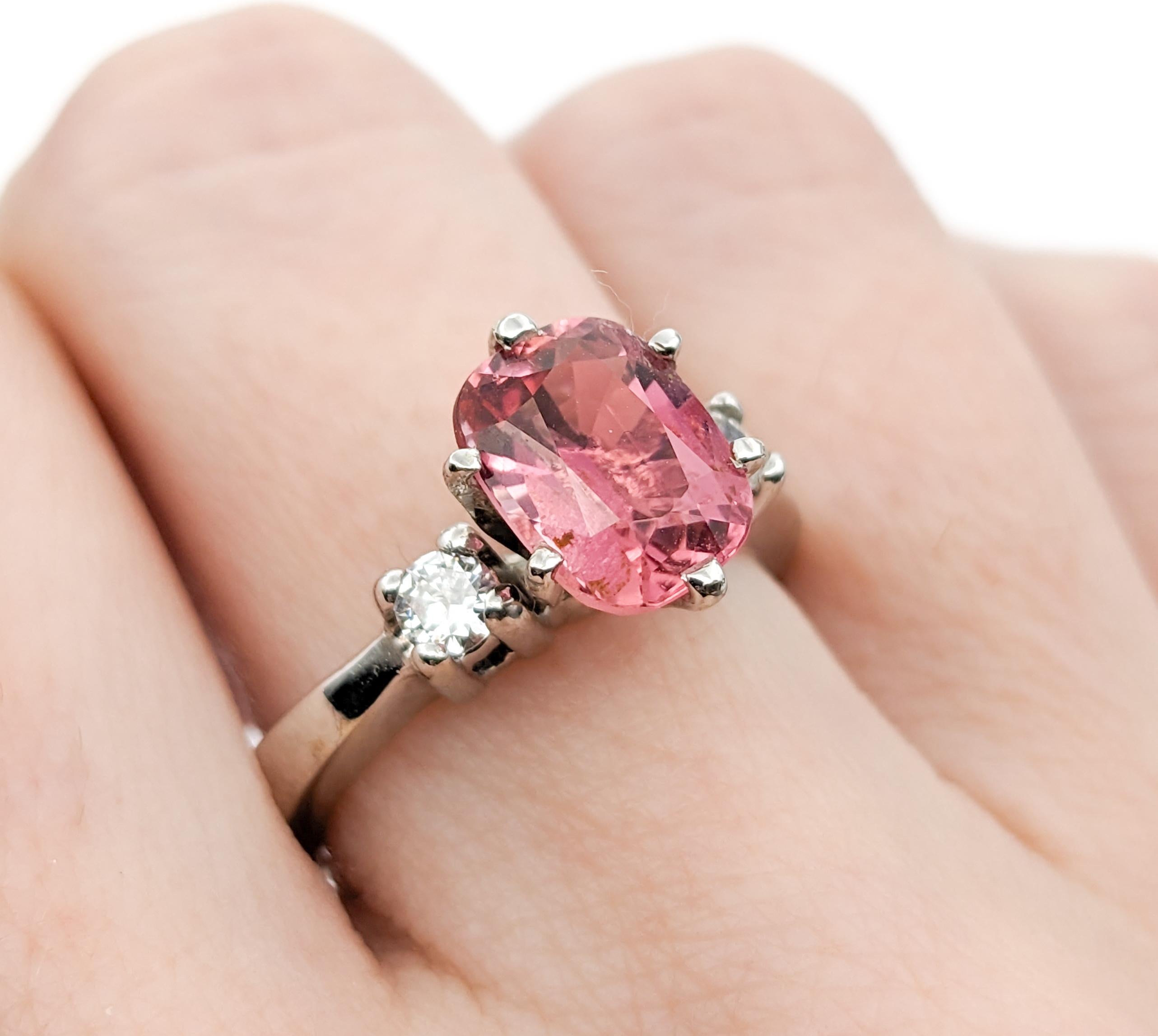 Cushion Cut Pink Tourmaline & Diamond Dress Ring For Sale