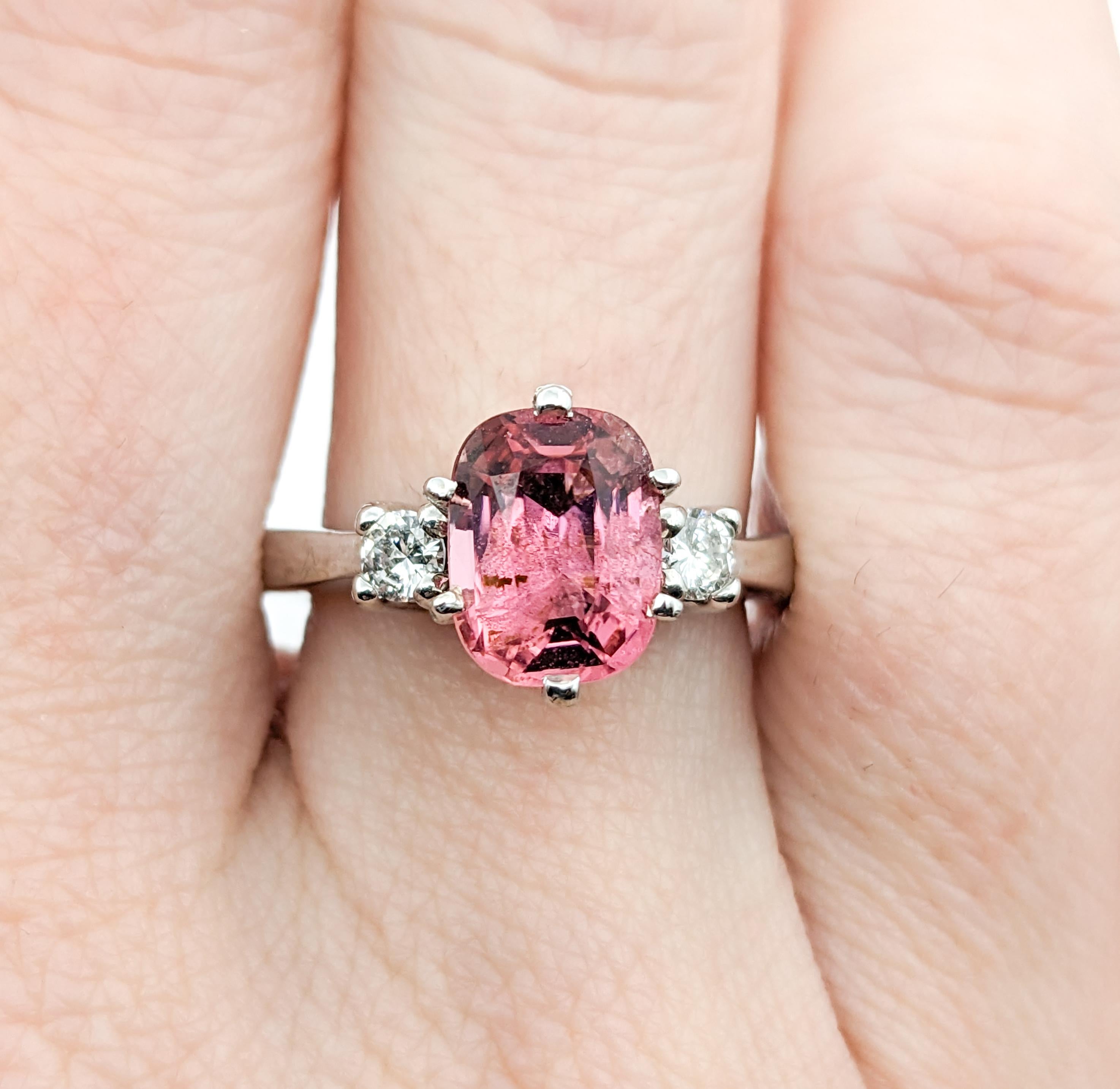 Pink Tourmaline & Diamond Dress Ring In Excellent Condition For Sale In Bloomington, MN