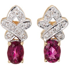 Pink Tourmaline Diamond Earrings Vintage 14 Karat Gold Estate Jewelry Studs
