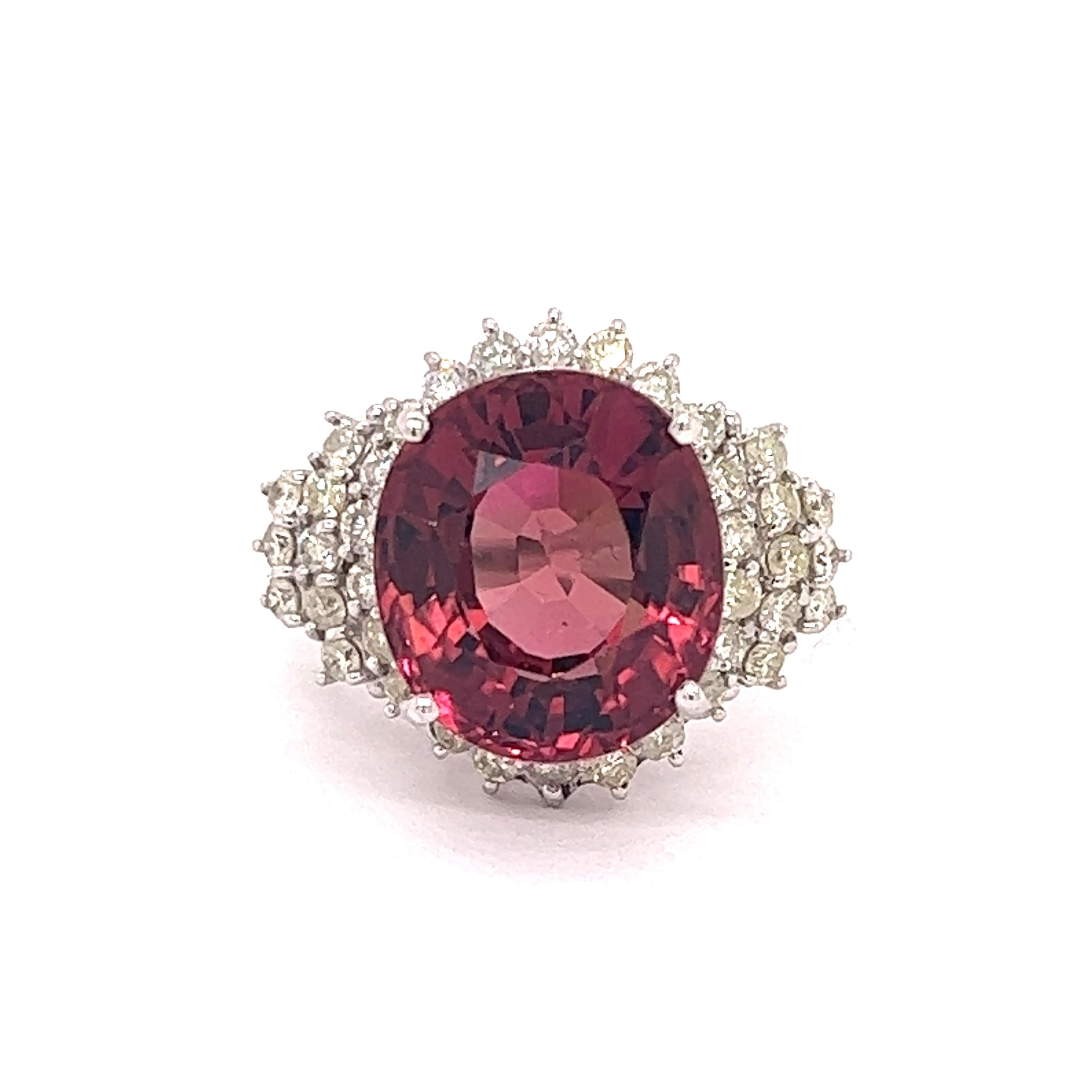 Round Cut Pink Tourmaline Diamond Estate Ring
