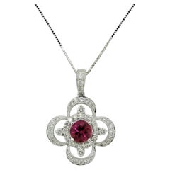 Pink Tourmaline Diamond Gold Clover Pendant