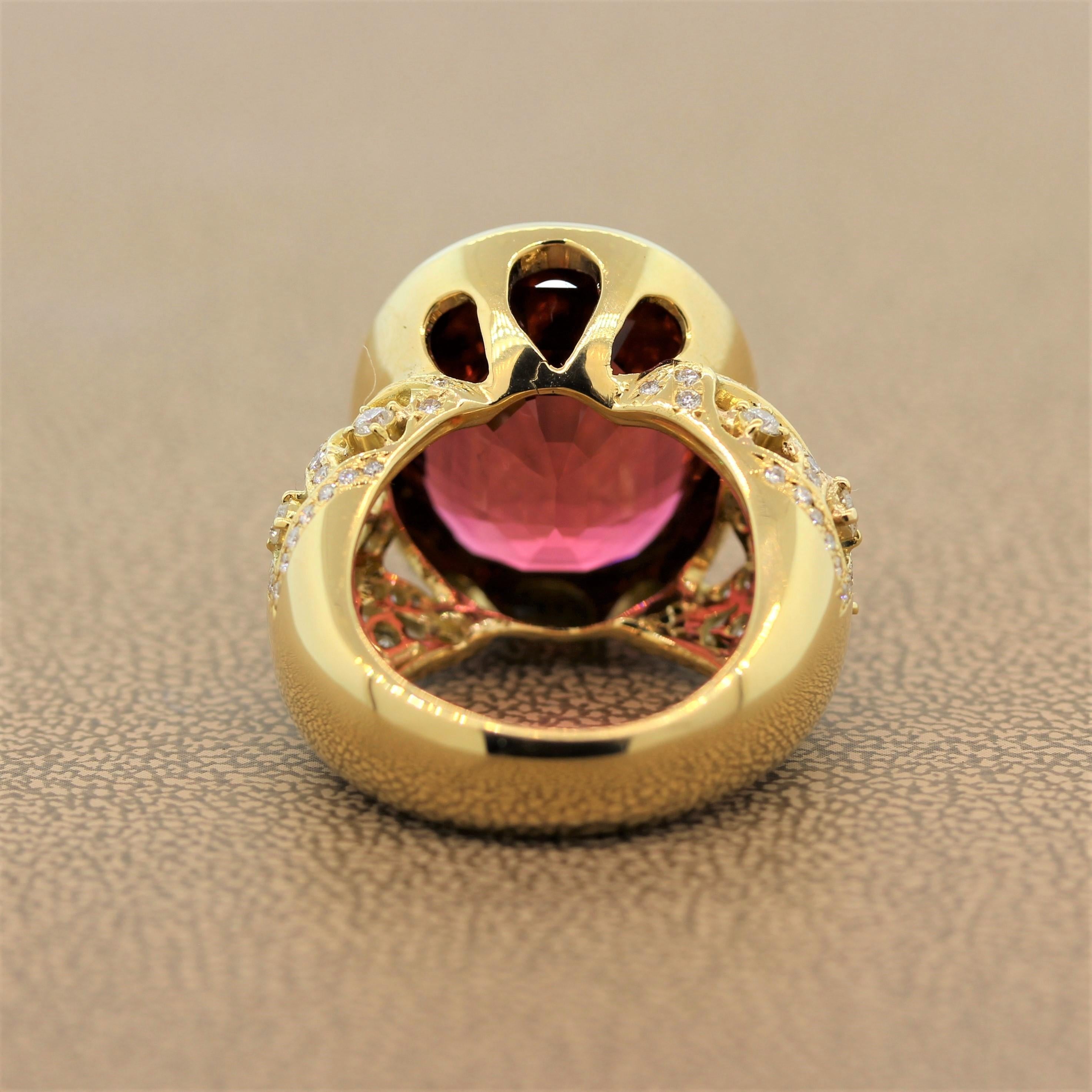 Women's Pink Tourmaline Diamond Gold Cocktail Ring For Sale