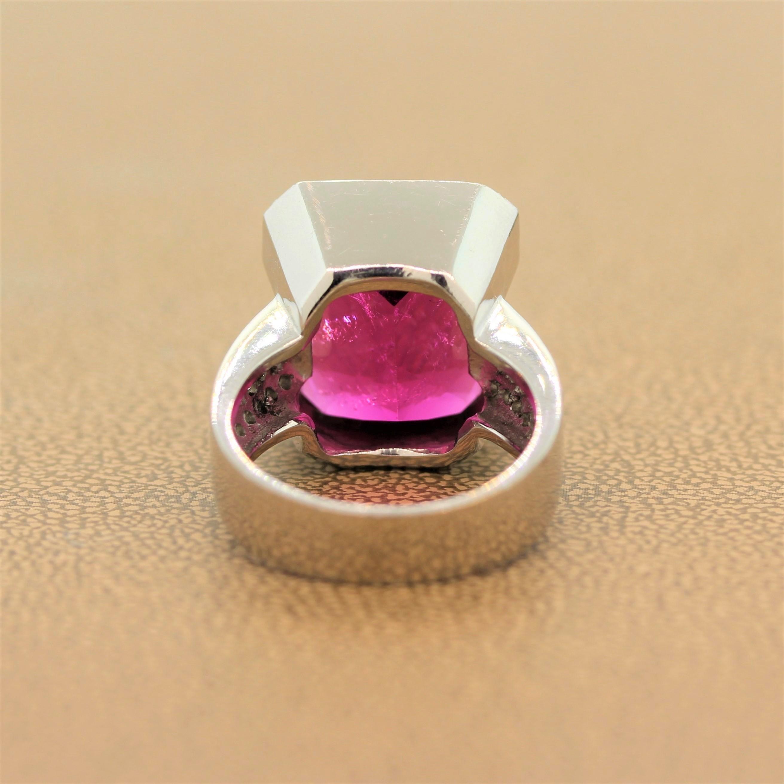 Pink Tourmaline Diamond Gold Cocktail Ring 1