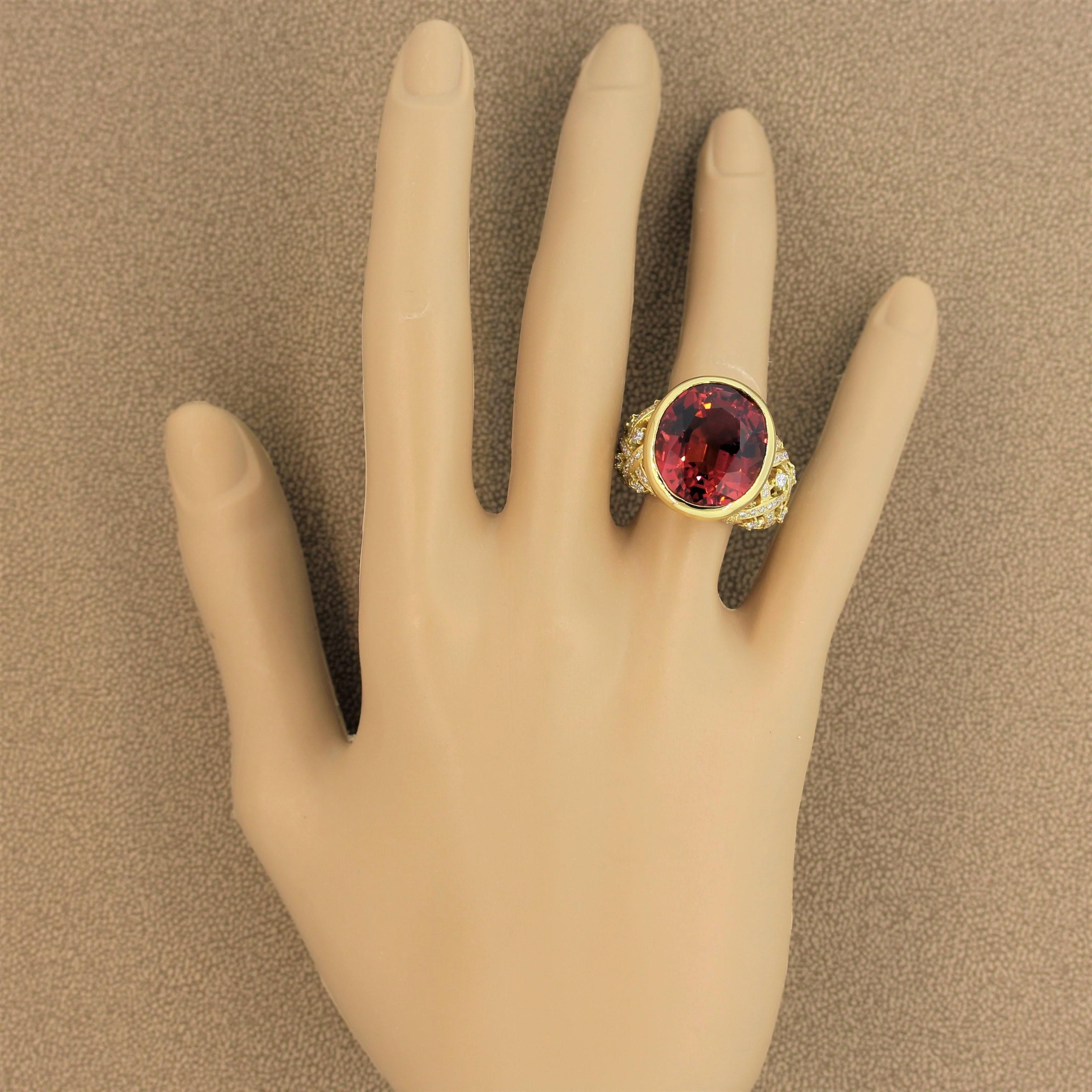 Pink Tourmaline Diamond Gold Cocktail Ring For Sale 1
