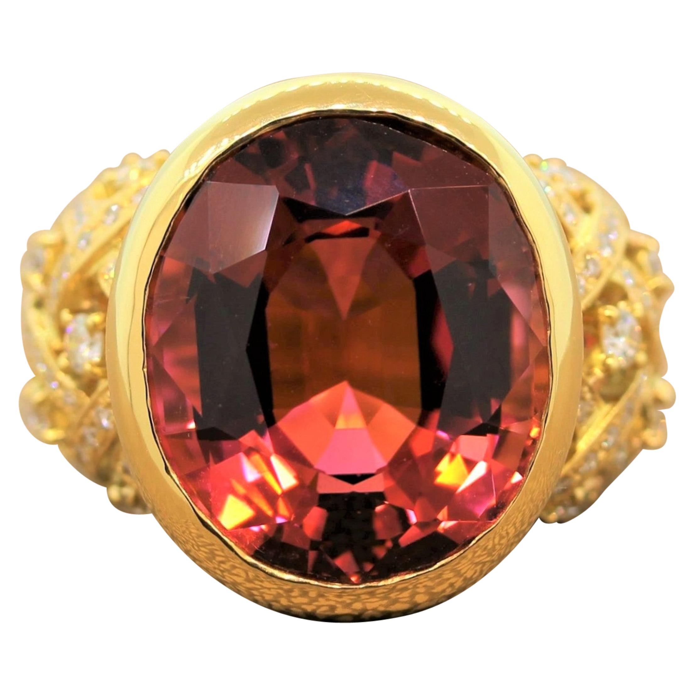 Pink Tourmaline Diamond Gold Cocktail Ring For Sale
