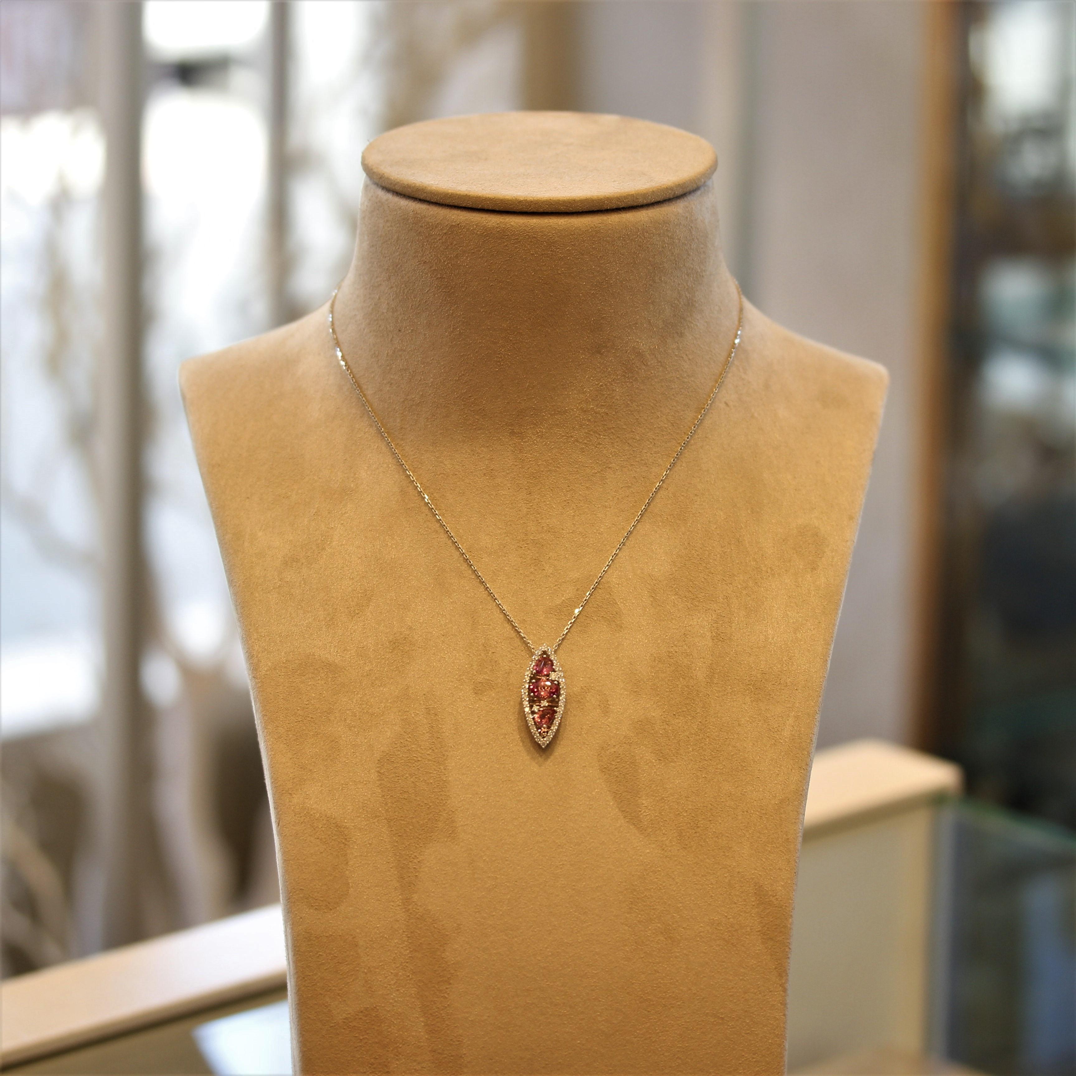 Pink Tourmaline Diamond Gold Pendant 2