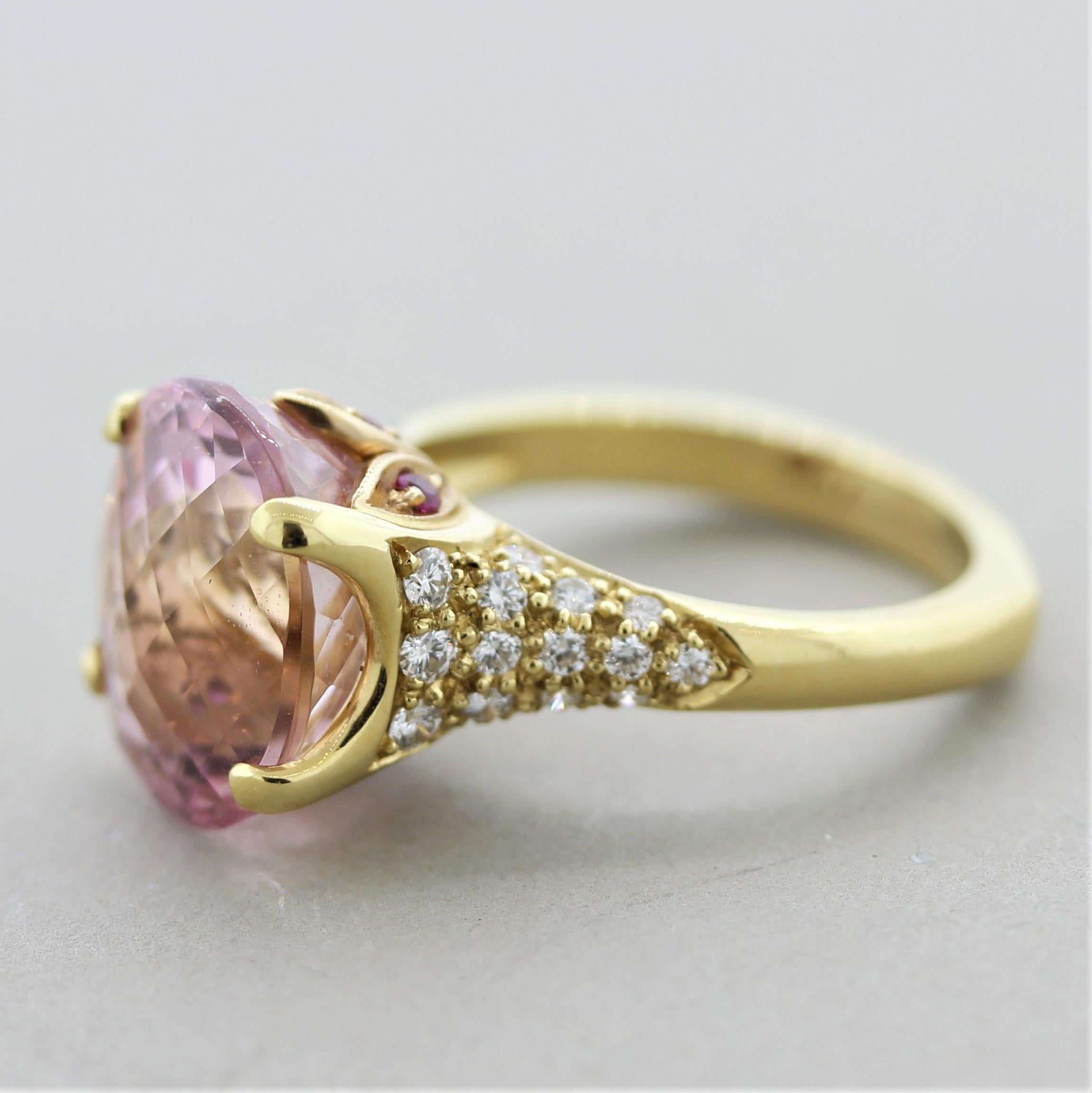 Oval Cut Pink Tourmaline Diamond Gold Ring
