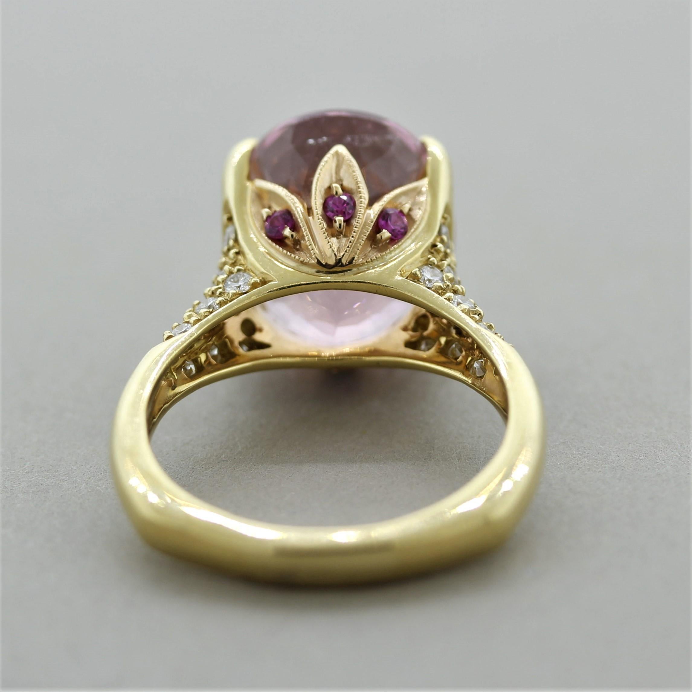 Pink Tourmaline Diamond Gold Ring In New Condition In Beverly Hills, CA
