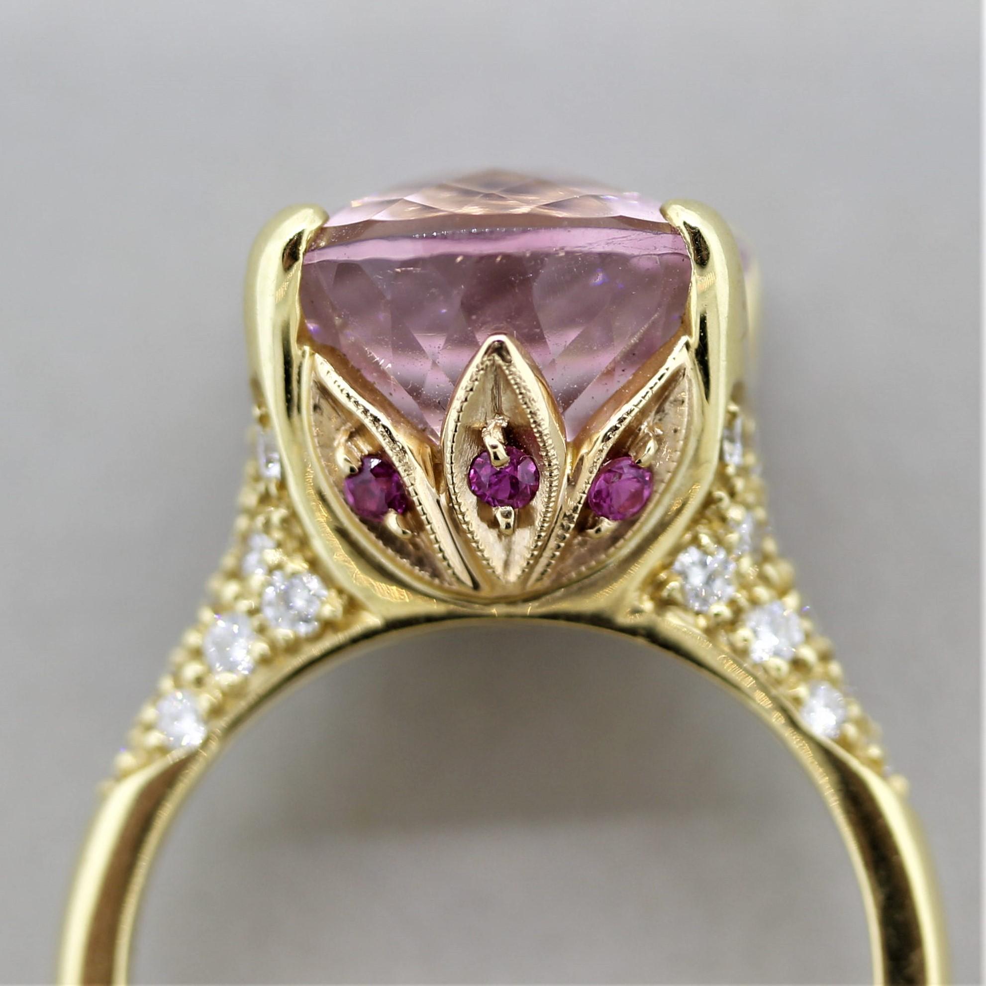 Pink Tourmaline Diamond Gold Ring 1