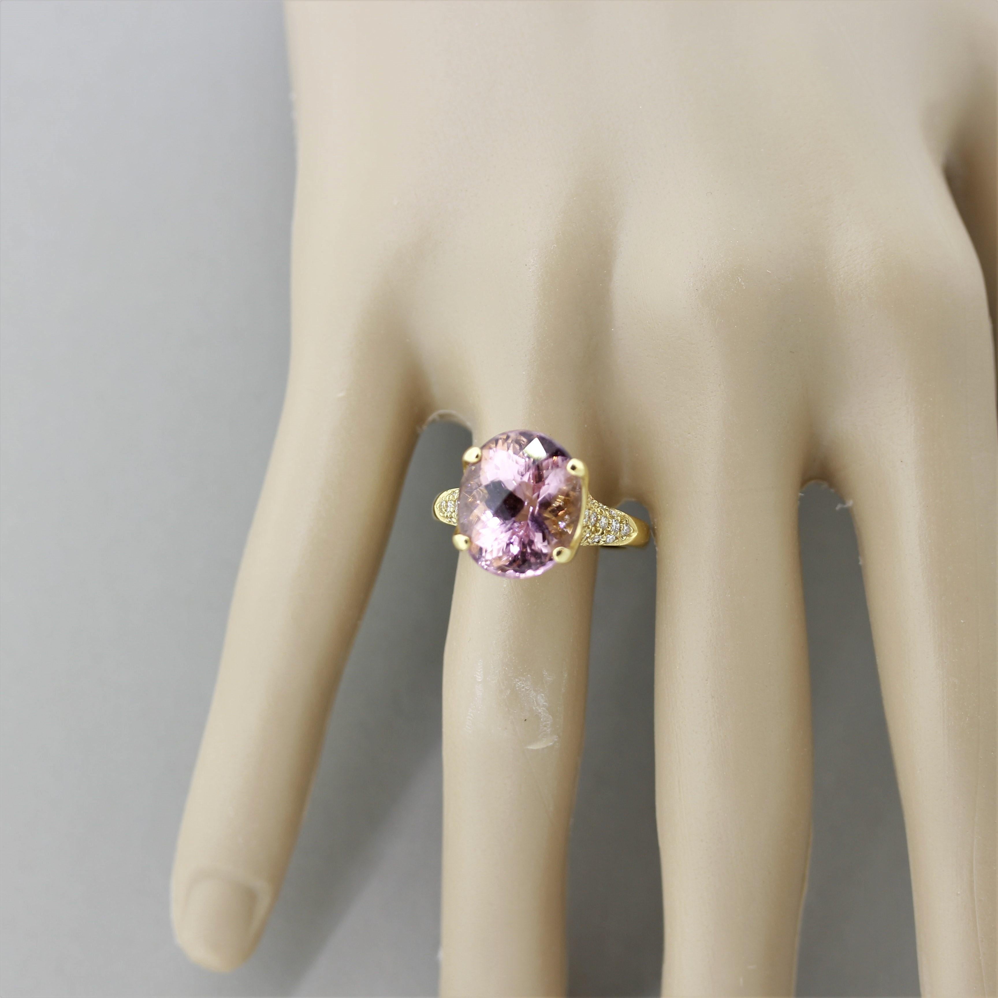 Pink Tourmaline Diamond Gold Ring 3