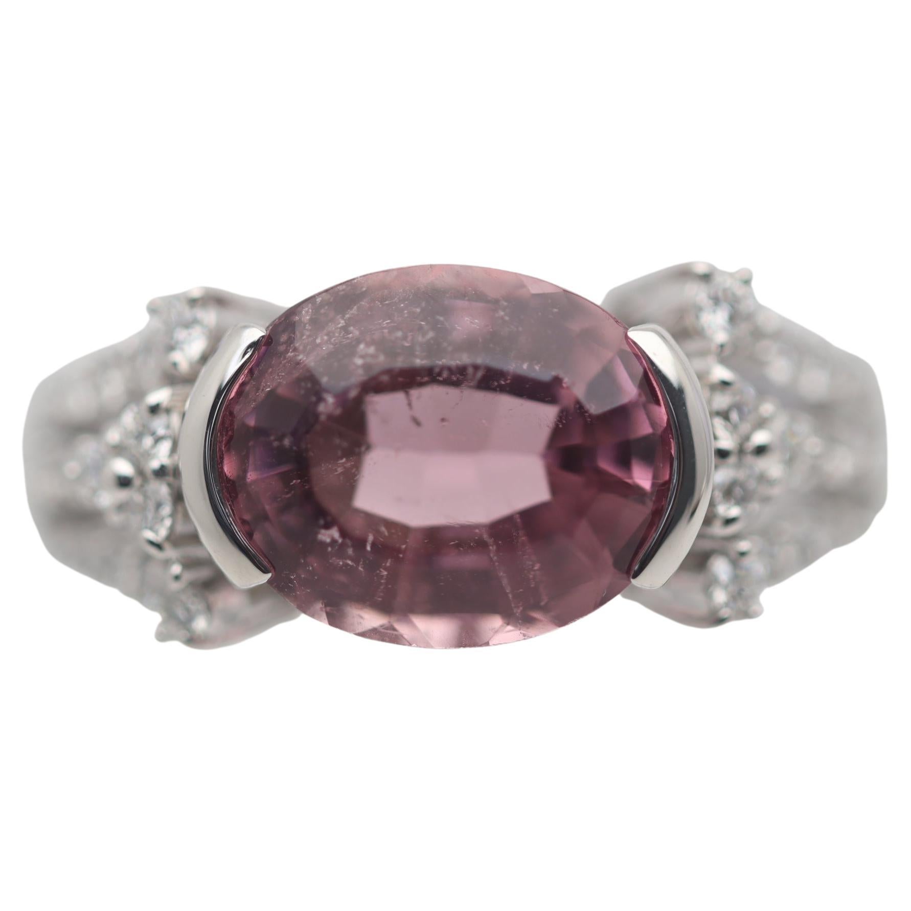 Pink Tourmaline Diamond Gold Ring For Sale