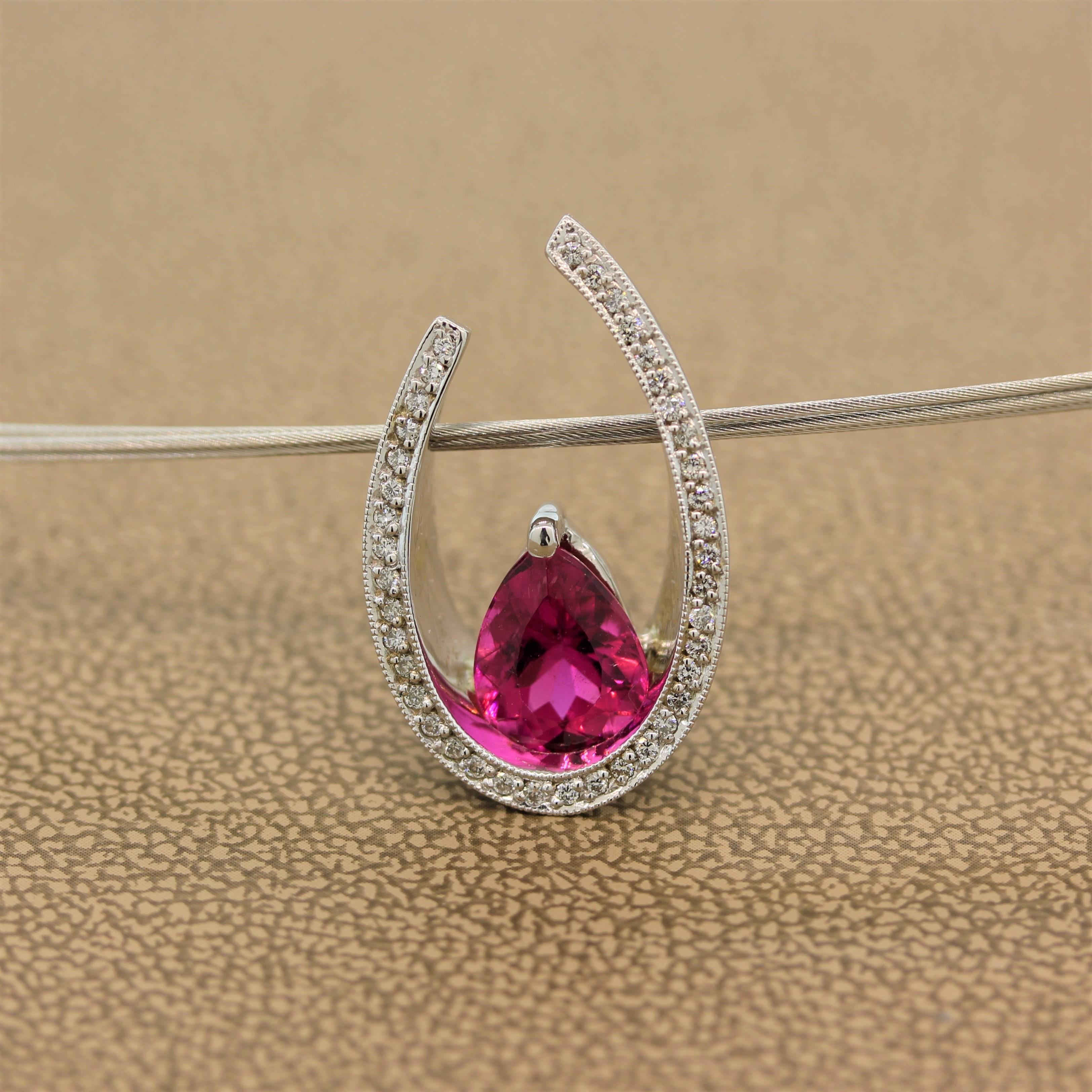 Women's Pink Tourmaline Diamond Gold Slide Pendant For Sale