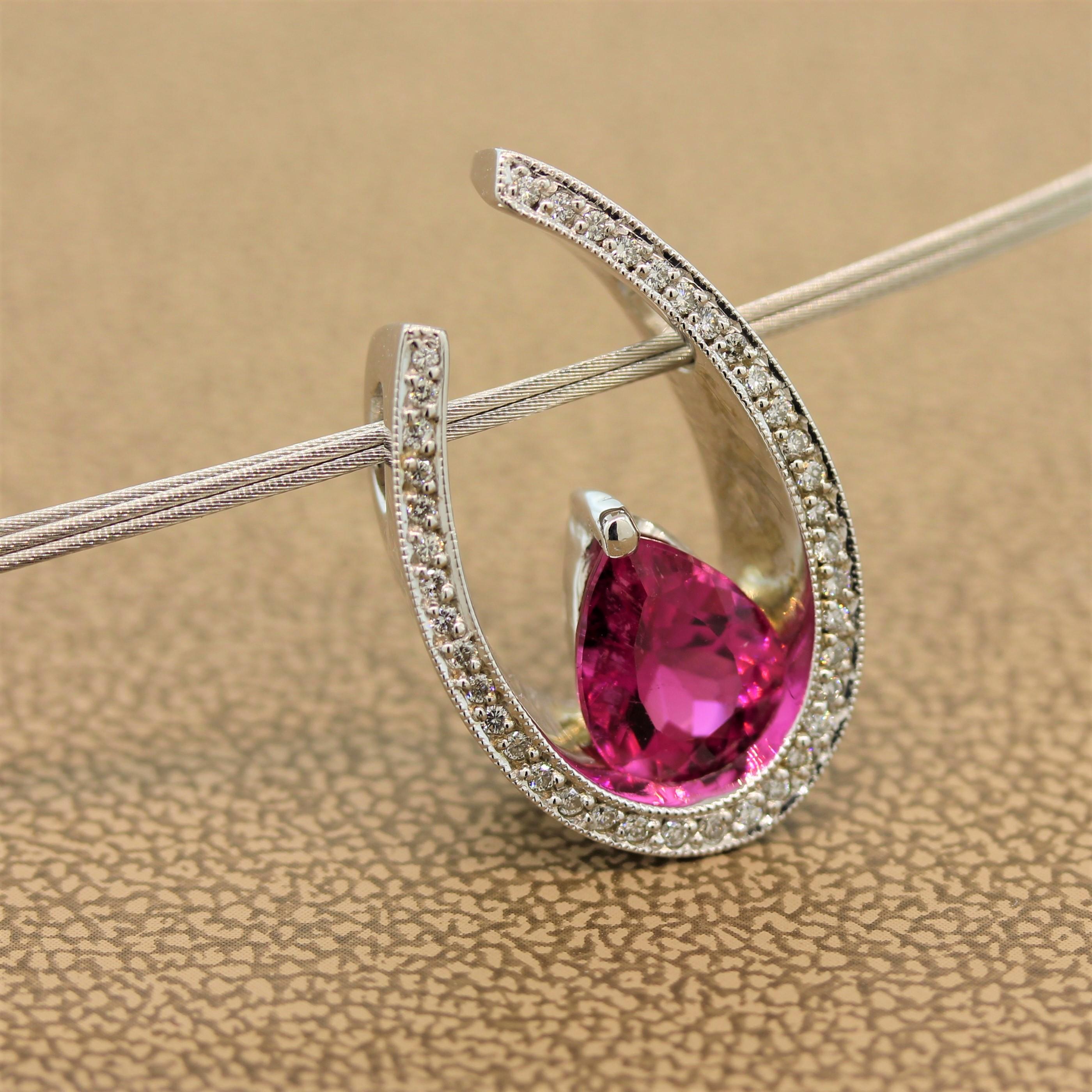 Pink Tourmaline Diamond Gold Slide Pendant For Sale 1