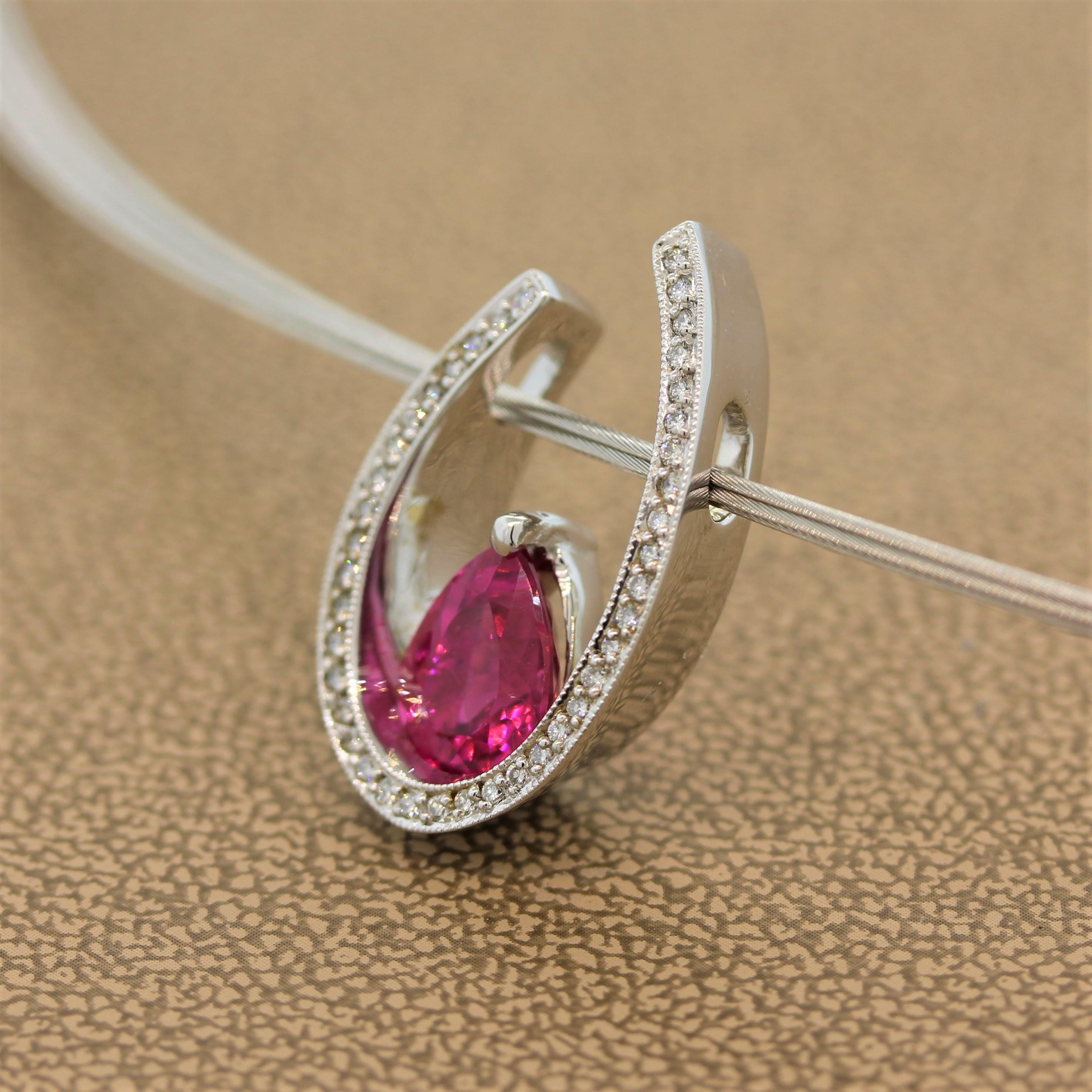 Pink Tourmaline Diamond Gold Slide Pendant For Sale 2