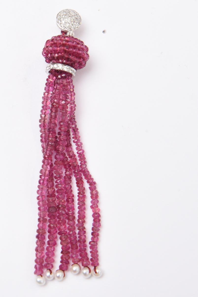 Women's or Men's Pink Tourmaline Diamond Gold Tassel Earrings