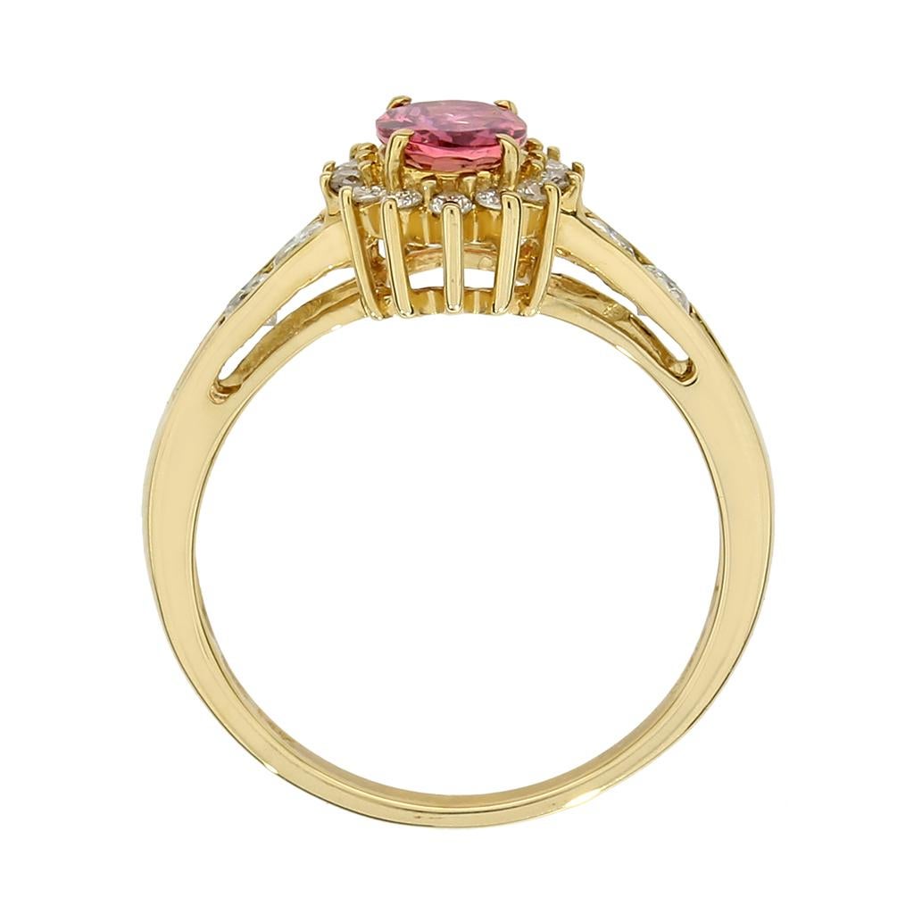 Pink Tourmaline & Diamond Halo 14K Ring In Excellent Condition For Sale In Fuquay Varina, NC