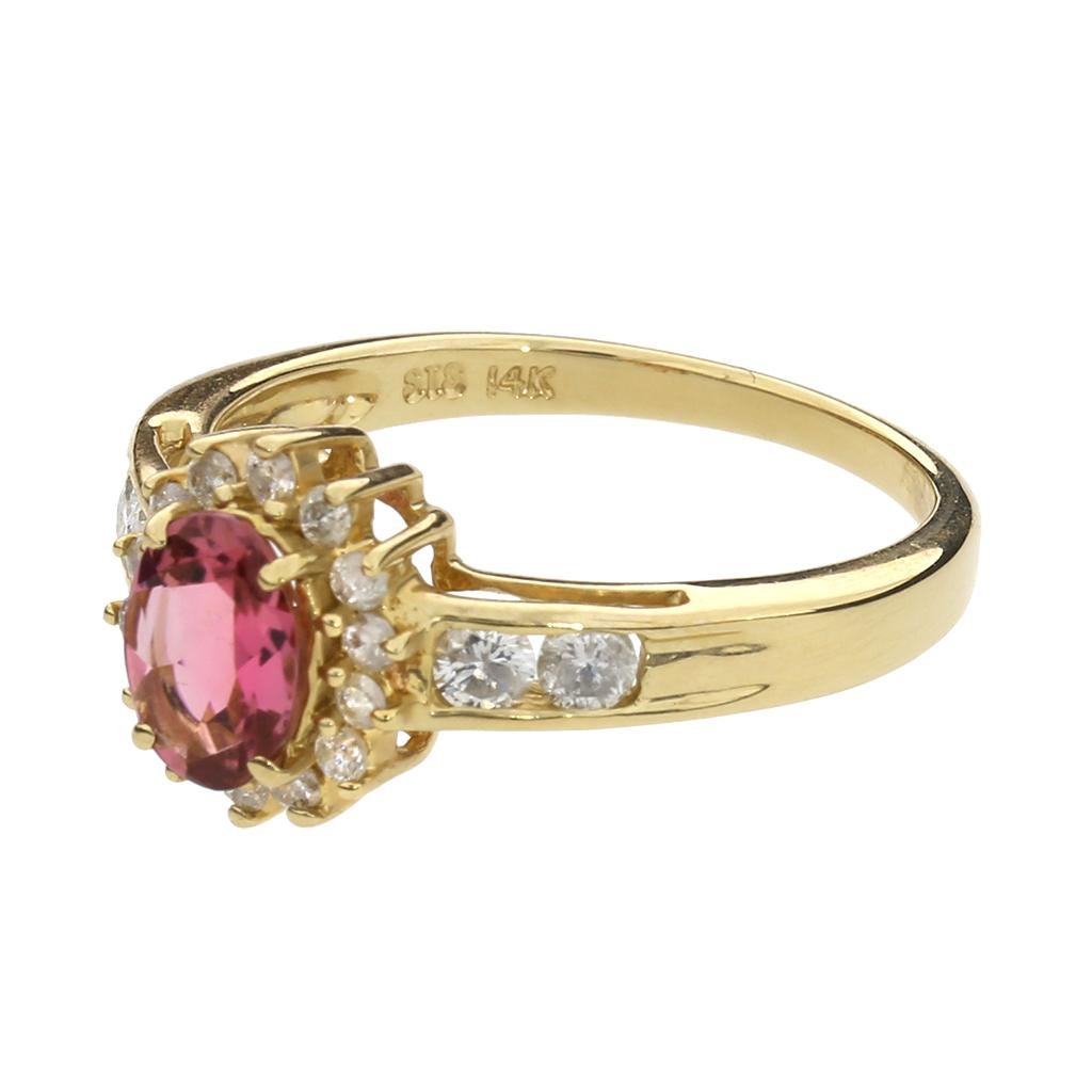 Women's or Men's Pink Tourmaline & Diamond Halo 14K Ring For Sale